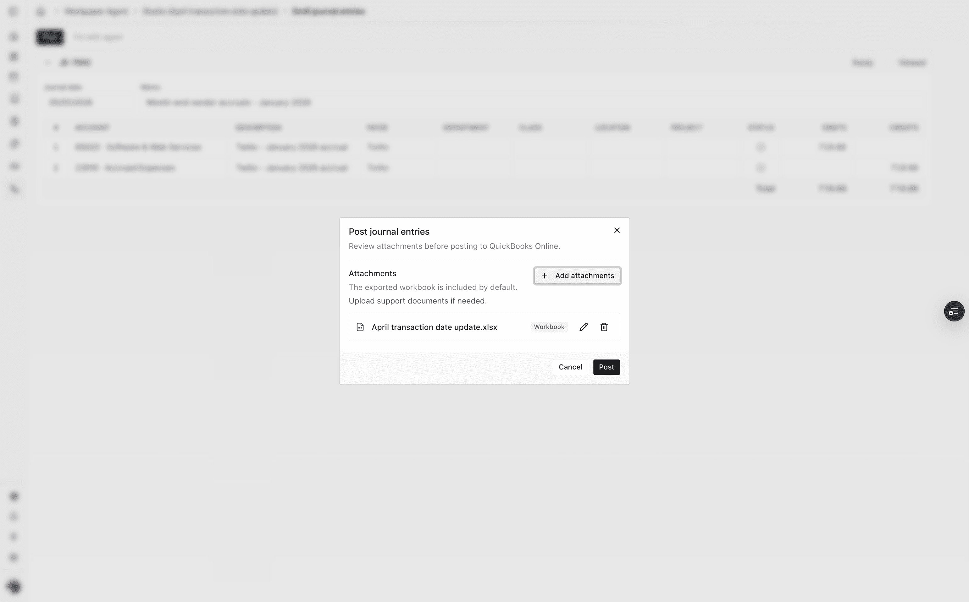 Screenshot showing the Add attachments action.
