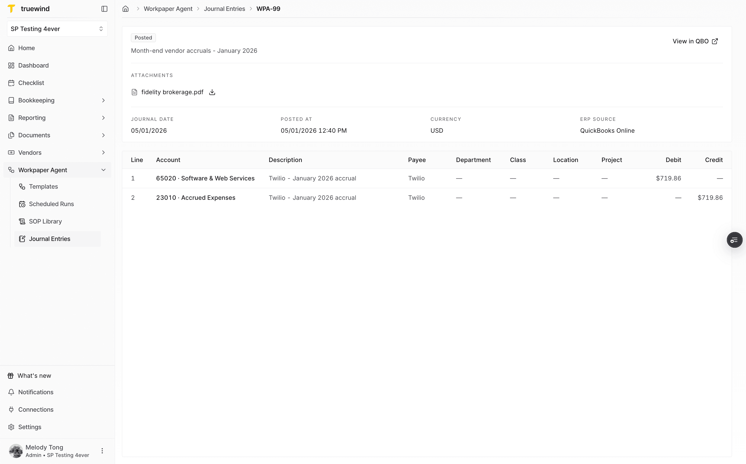 Screenshot showing the Journal Entries navigation item.