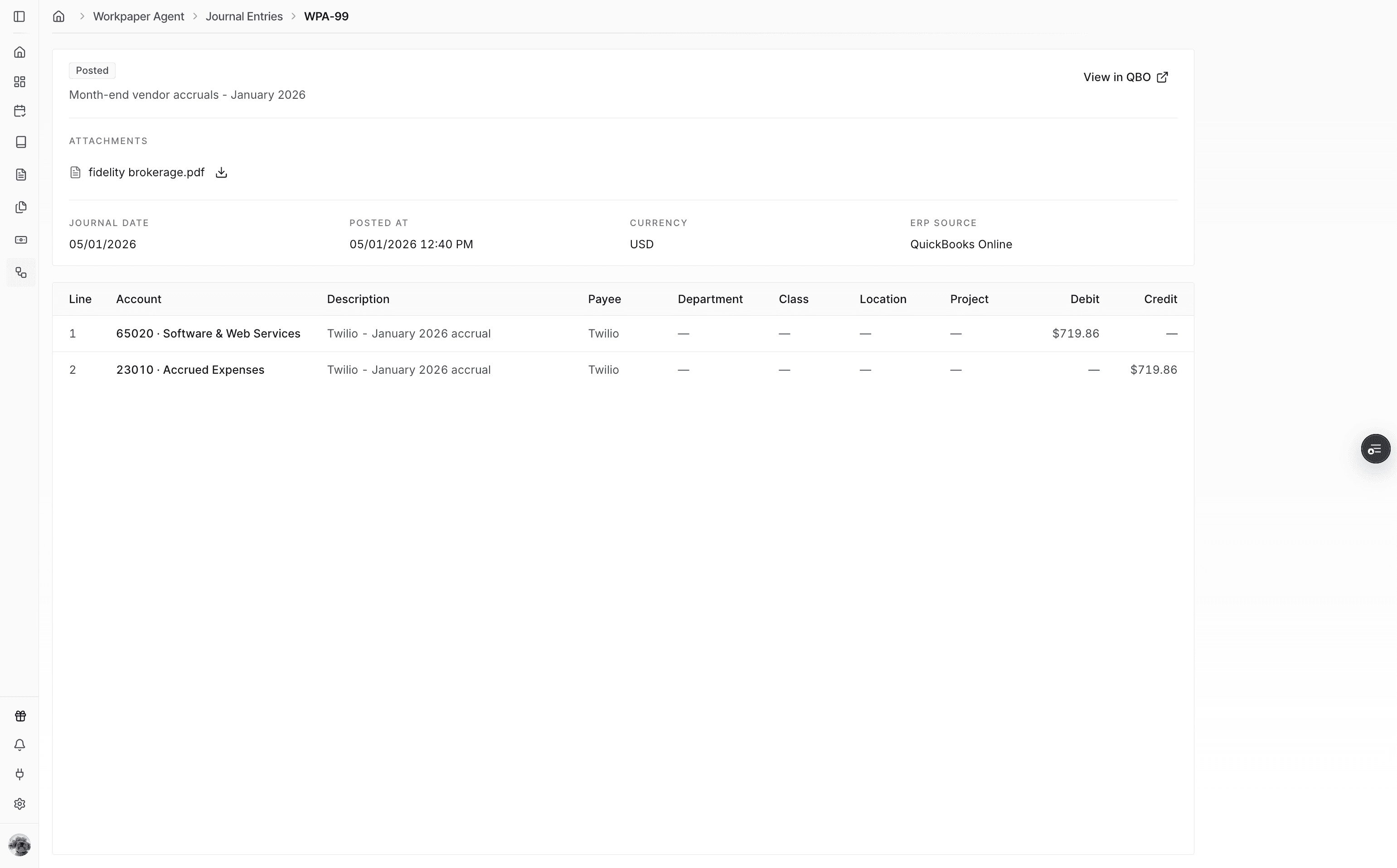 Screenshot showing attachments on the journal entry review page.