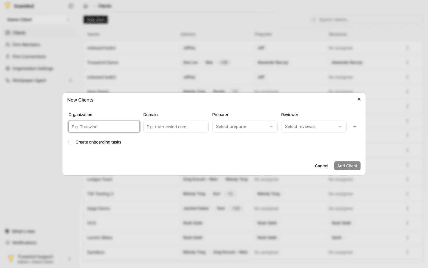 Screenshot showing this takes you to the New clients dialog where you add the clients