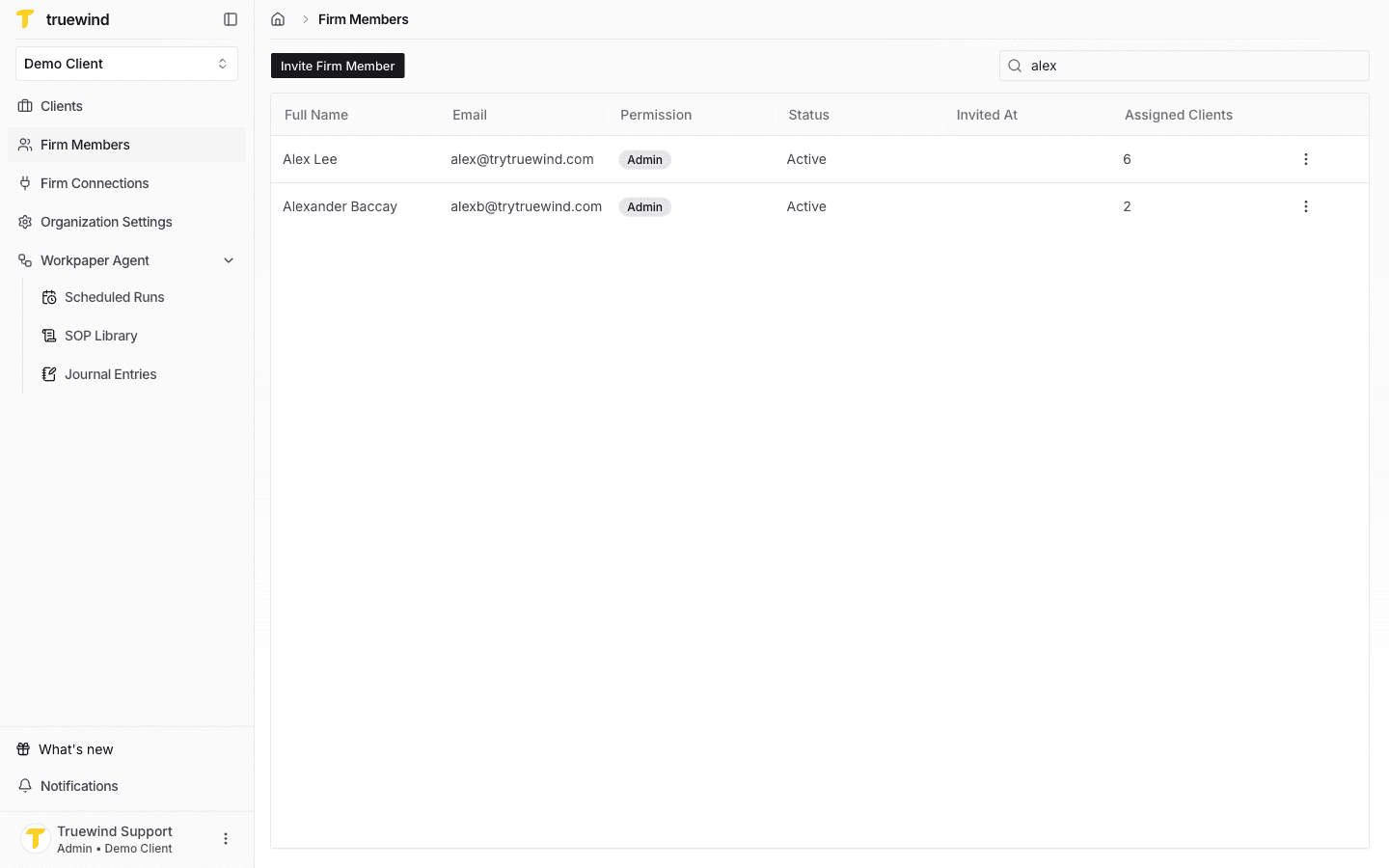 Screenshot showing review the assigned clients for the member after your changes, so you know the bulk update applied correctly