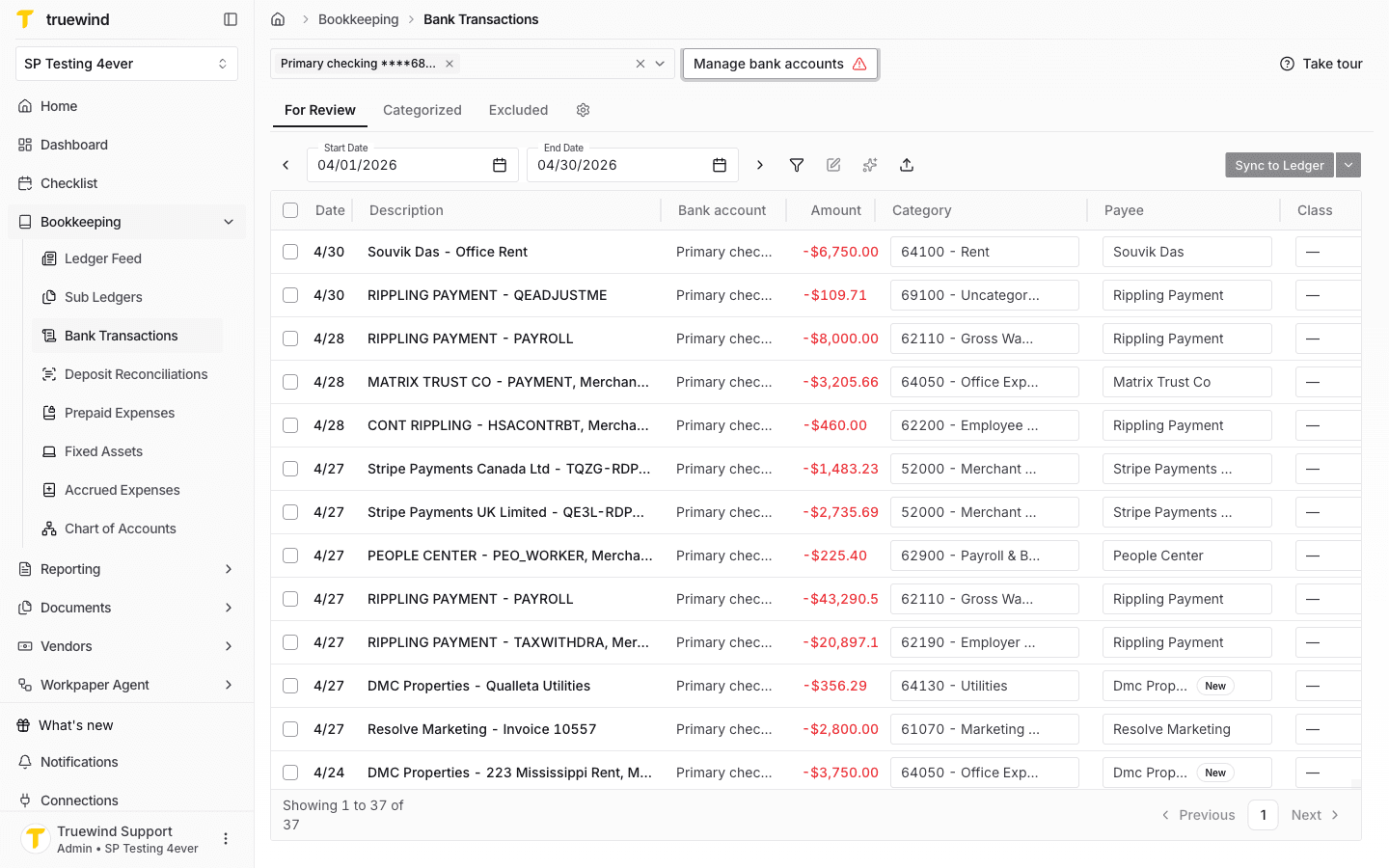 Screenshot showing open the Bank Transactions page and click on the Manage bank accounts button to go to the Bank Accounts page