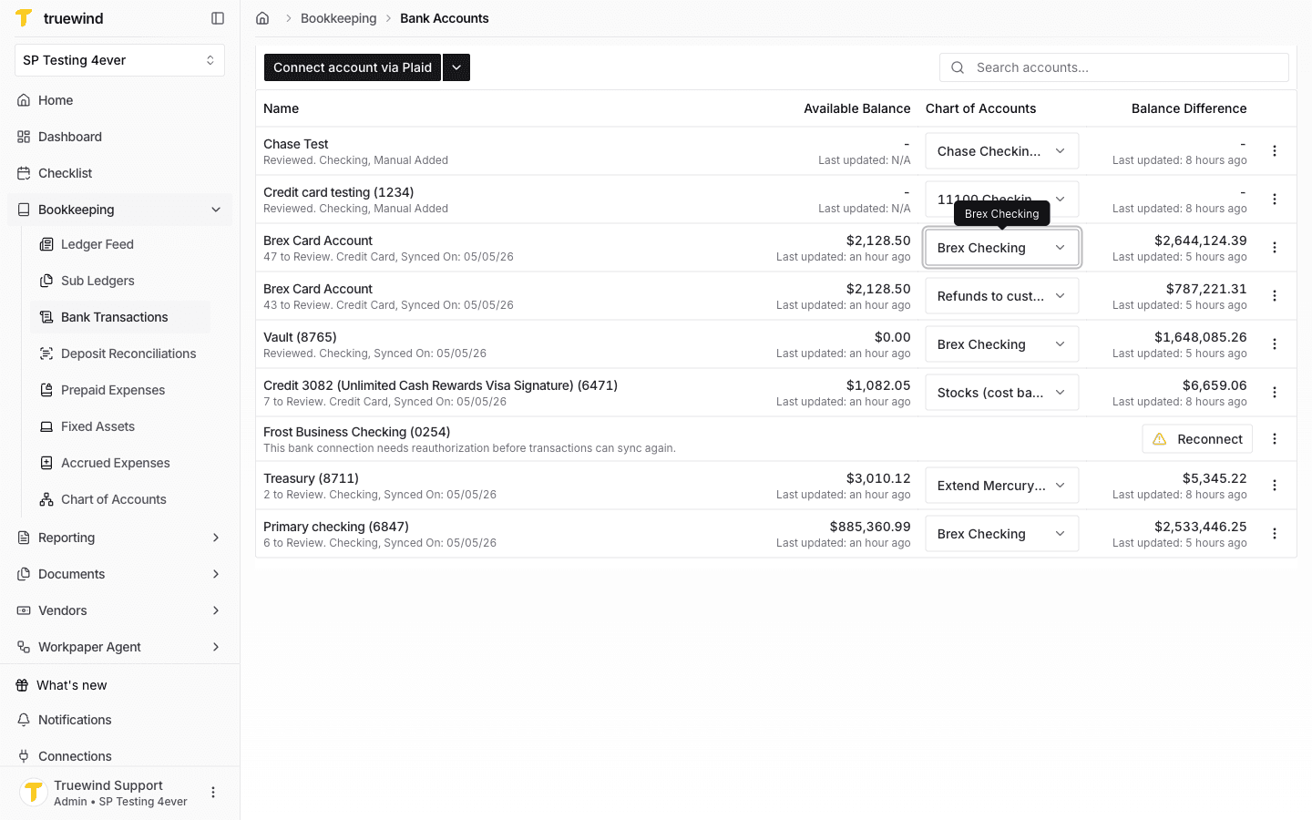 Screenshot showing after the account updated, verify the mapping is properly represented on the Bank Accounts page