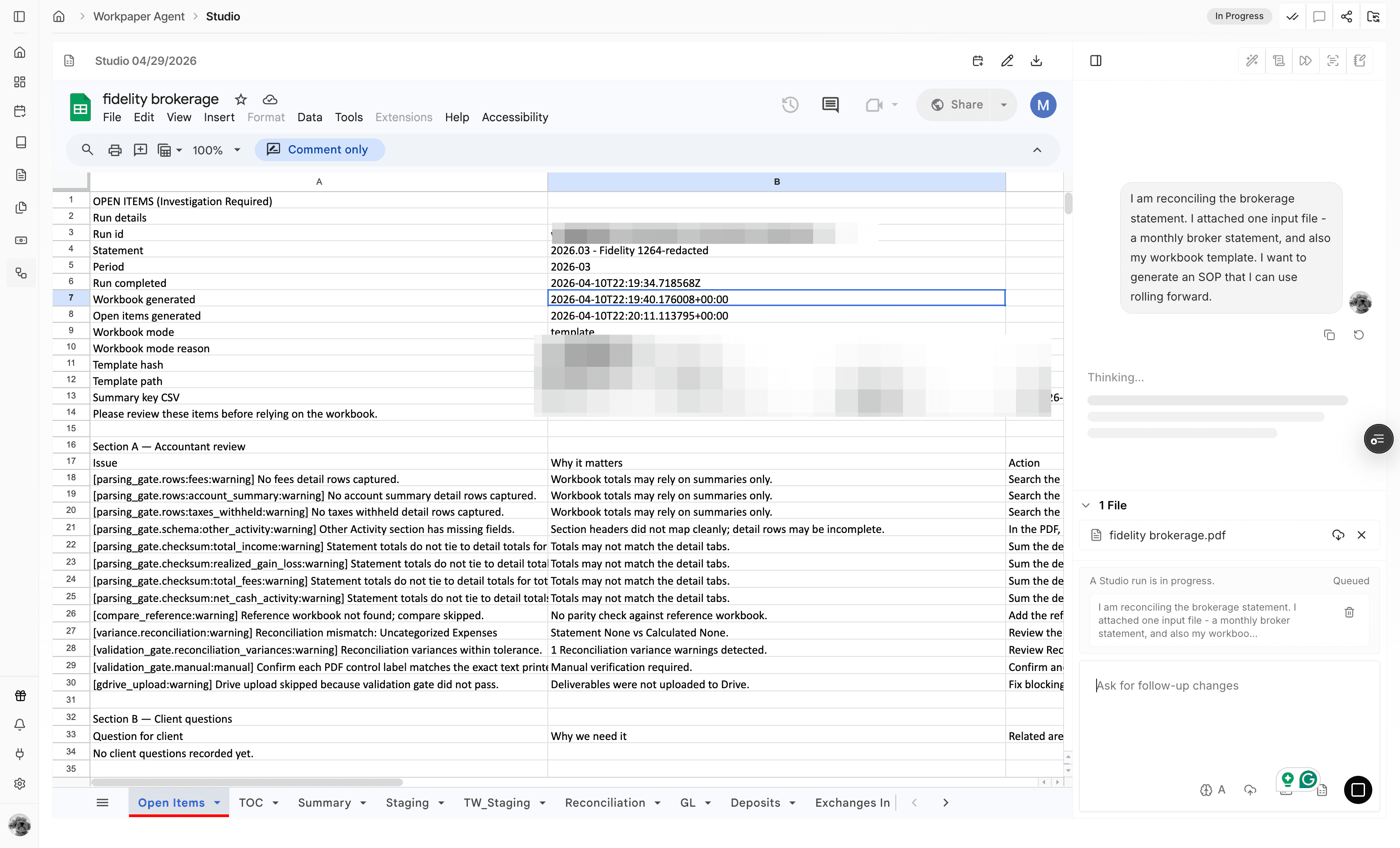 Screenshot showing the agent processing the submitted prompt.