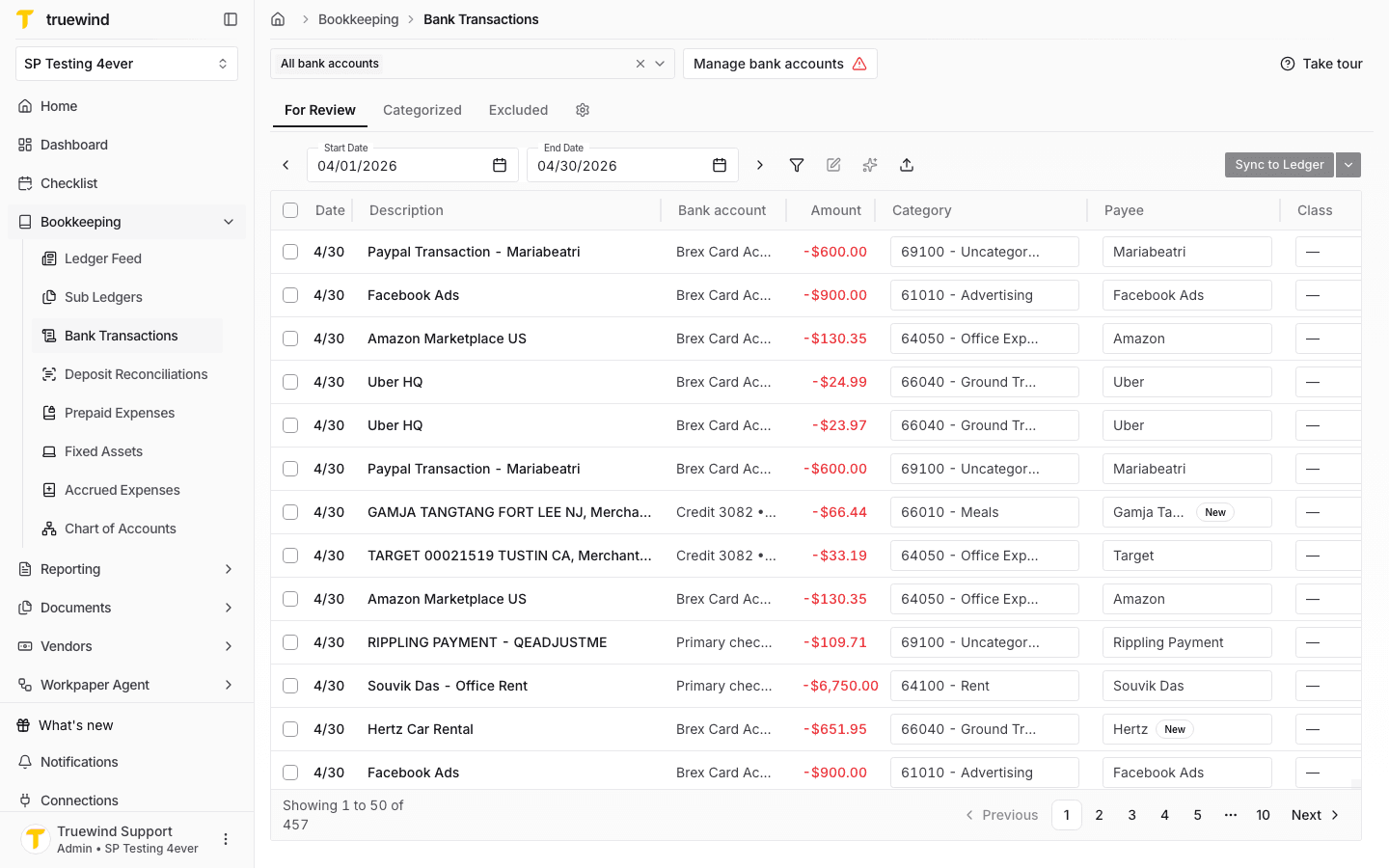 Screenshot showing the restored transaction back in the For Review tab.