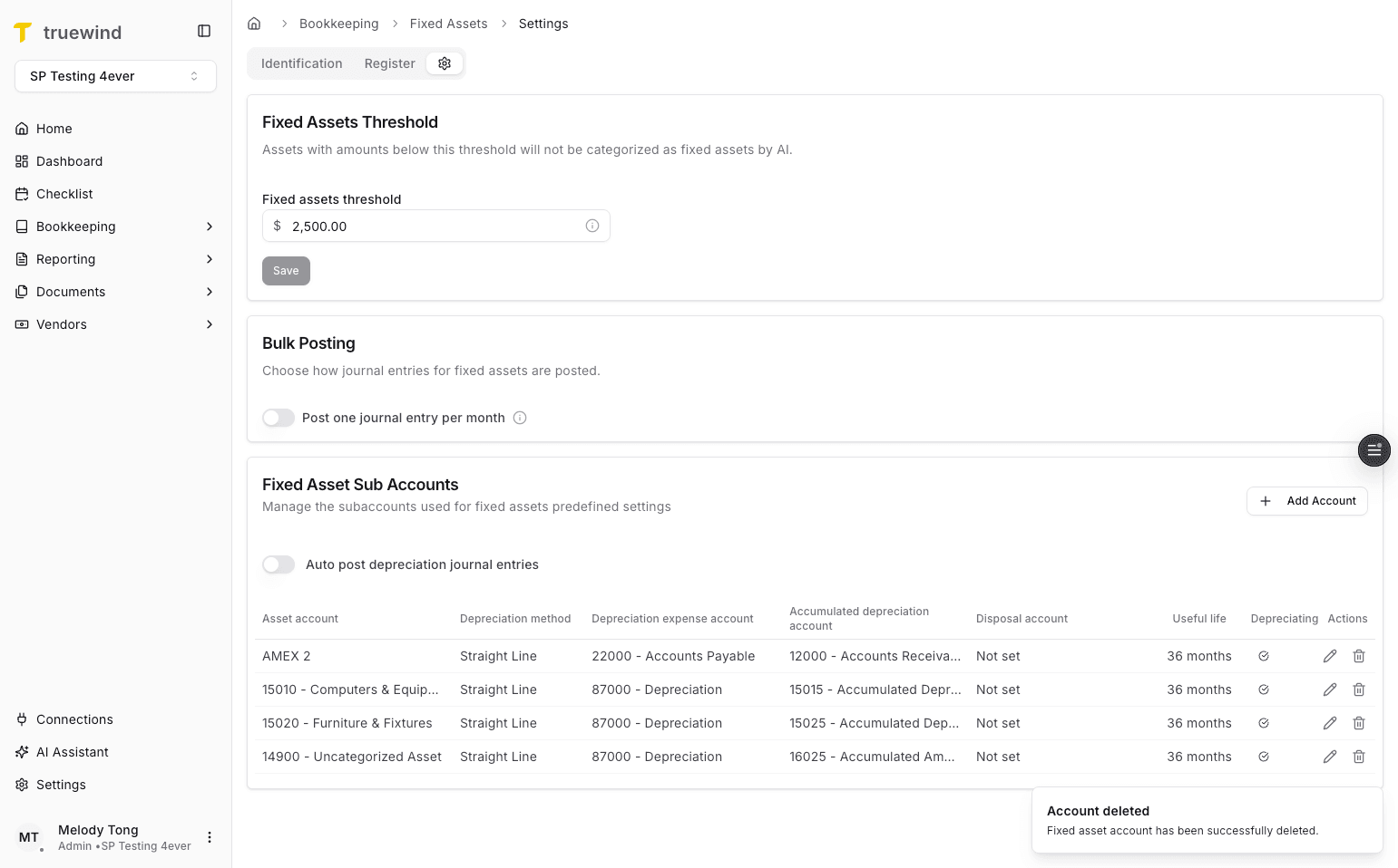 Screenshot showing Select Fixed Asset setting