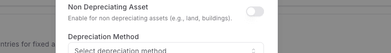 Screenshot showing Toggle on Non-depreciation asset and save