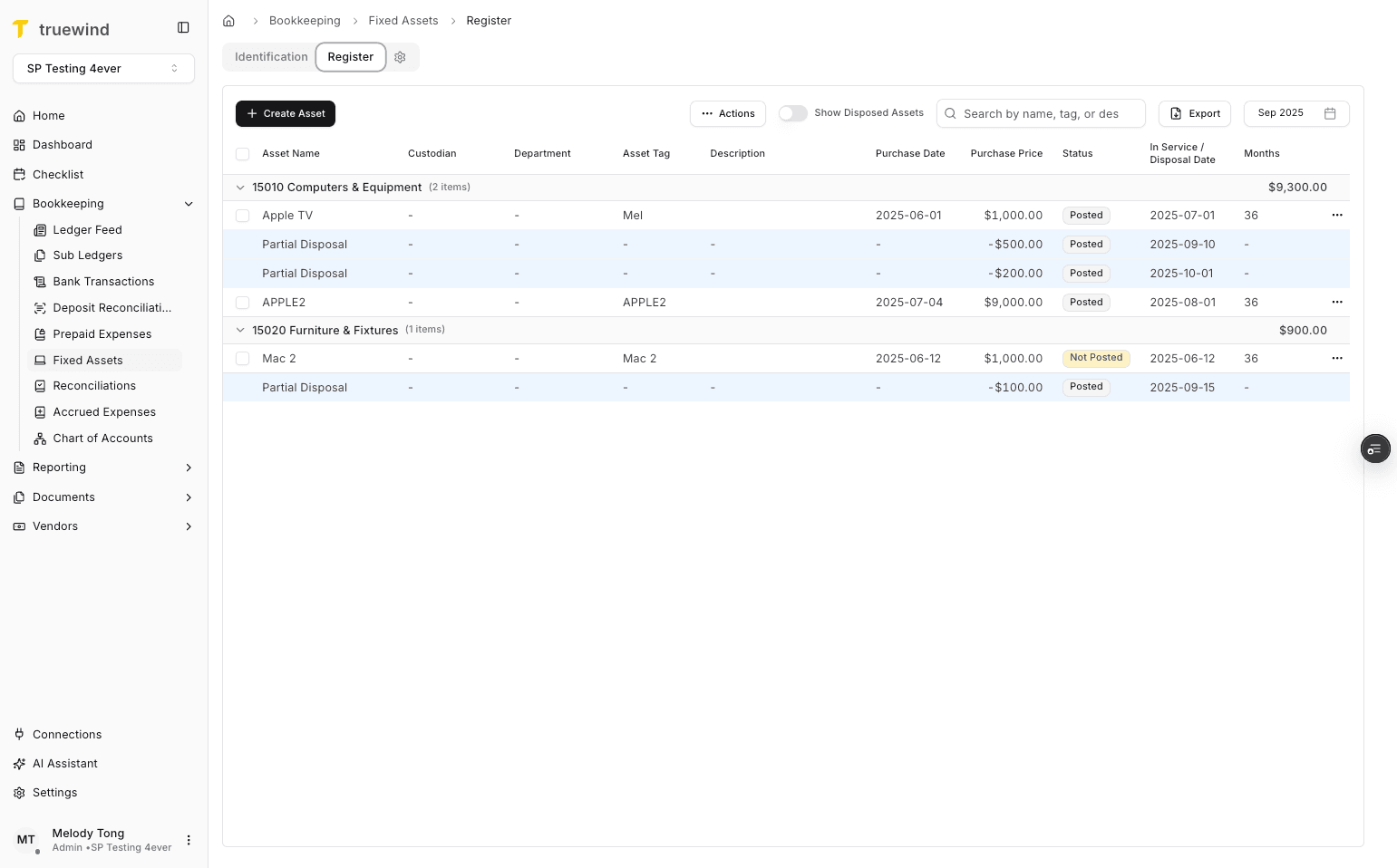 Screenshot showing Open Fixed Assets