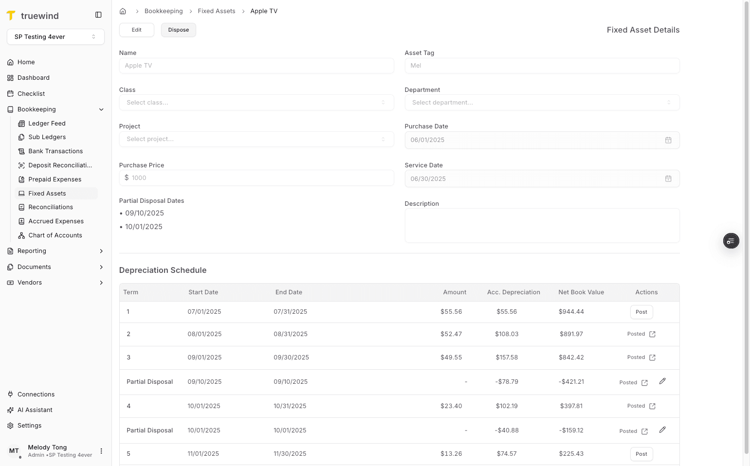 Screenshot showing Dispose the asset