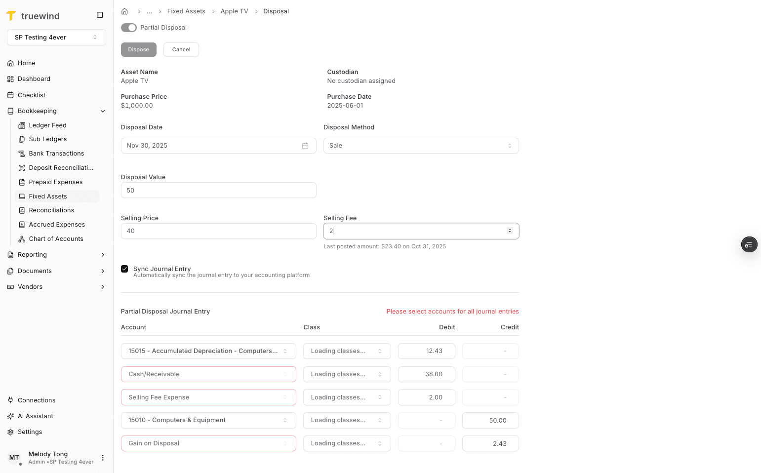 Screenshot showing Enter selling fee if any