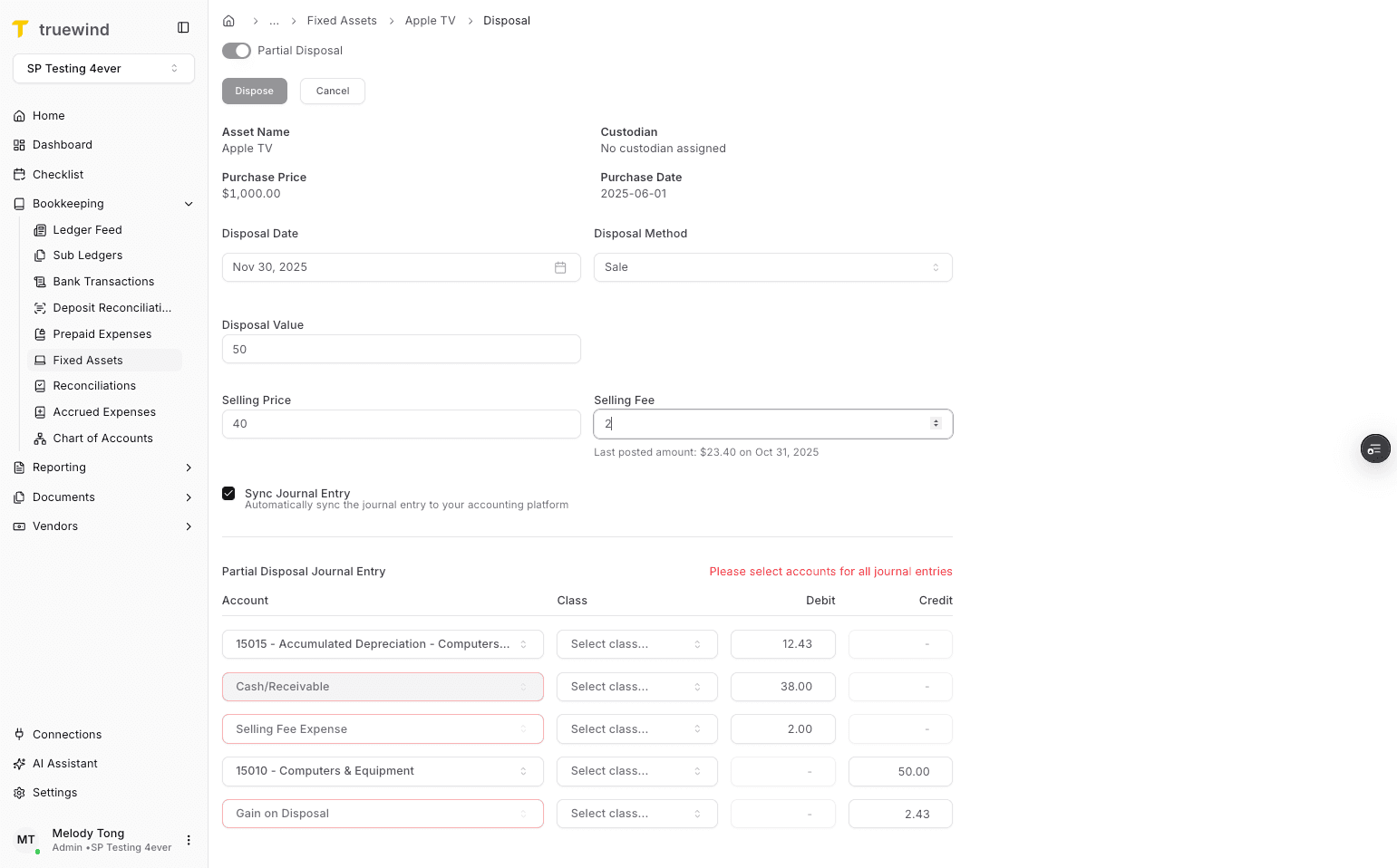 Screenshot showing Select Cash/Receivable