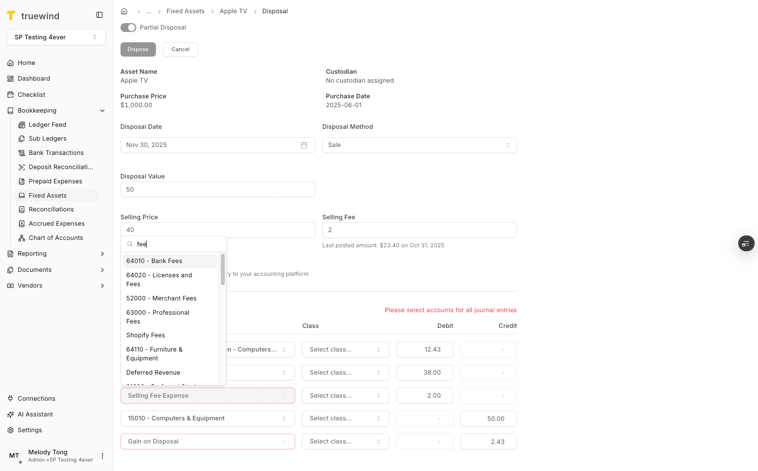 Screenshot showing Enter "fee"