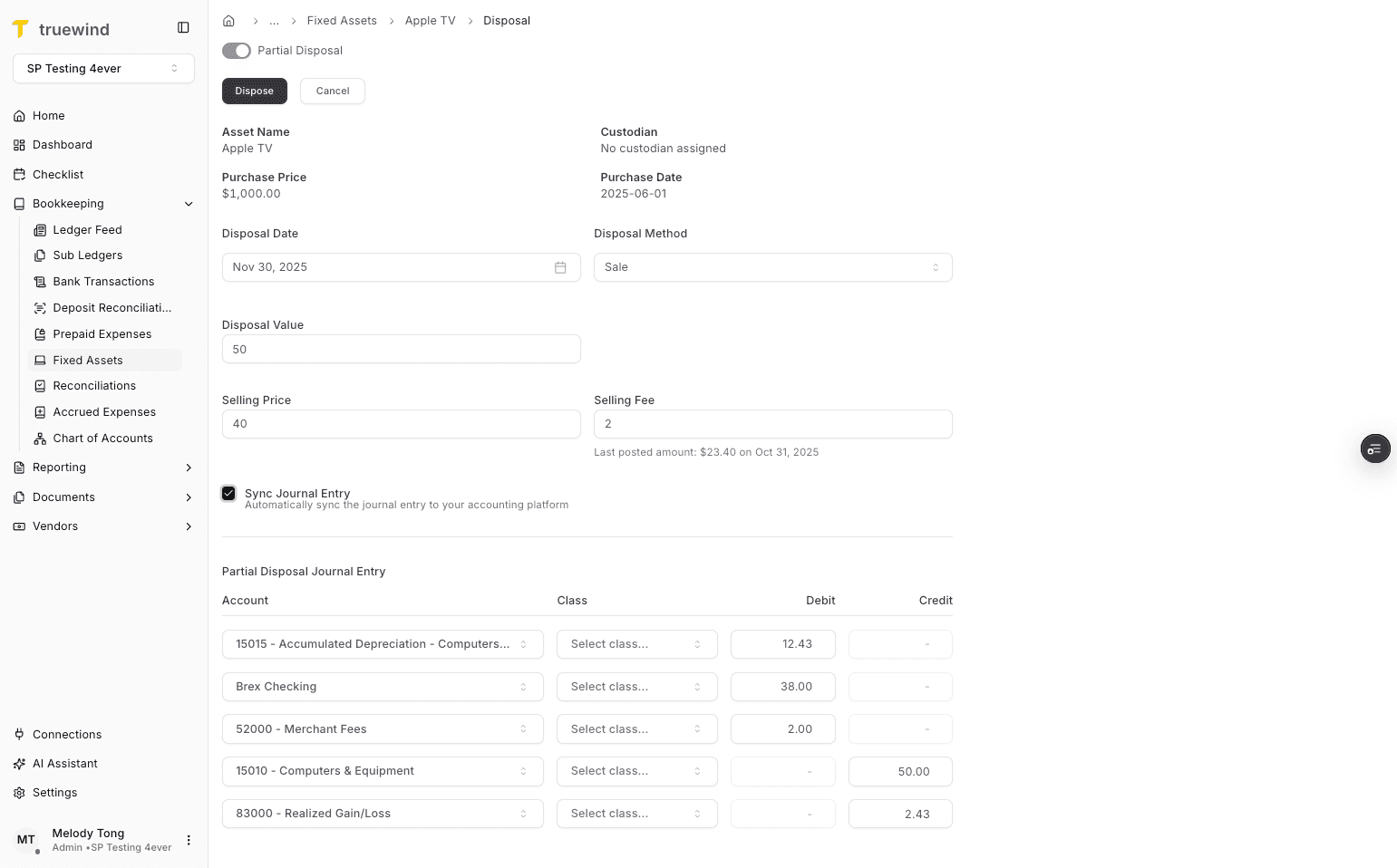 Screenshot showing Dispose the asset