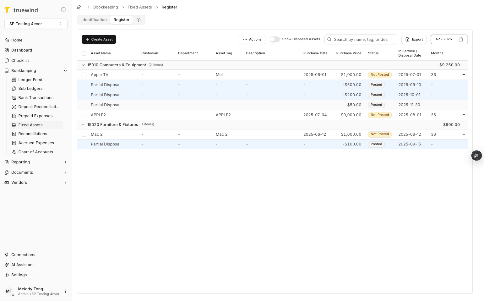 Screenshot showing Review the partial disposal line item