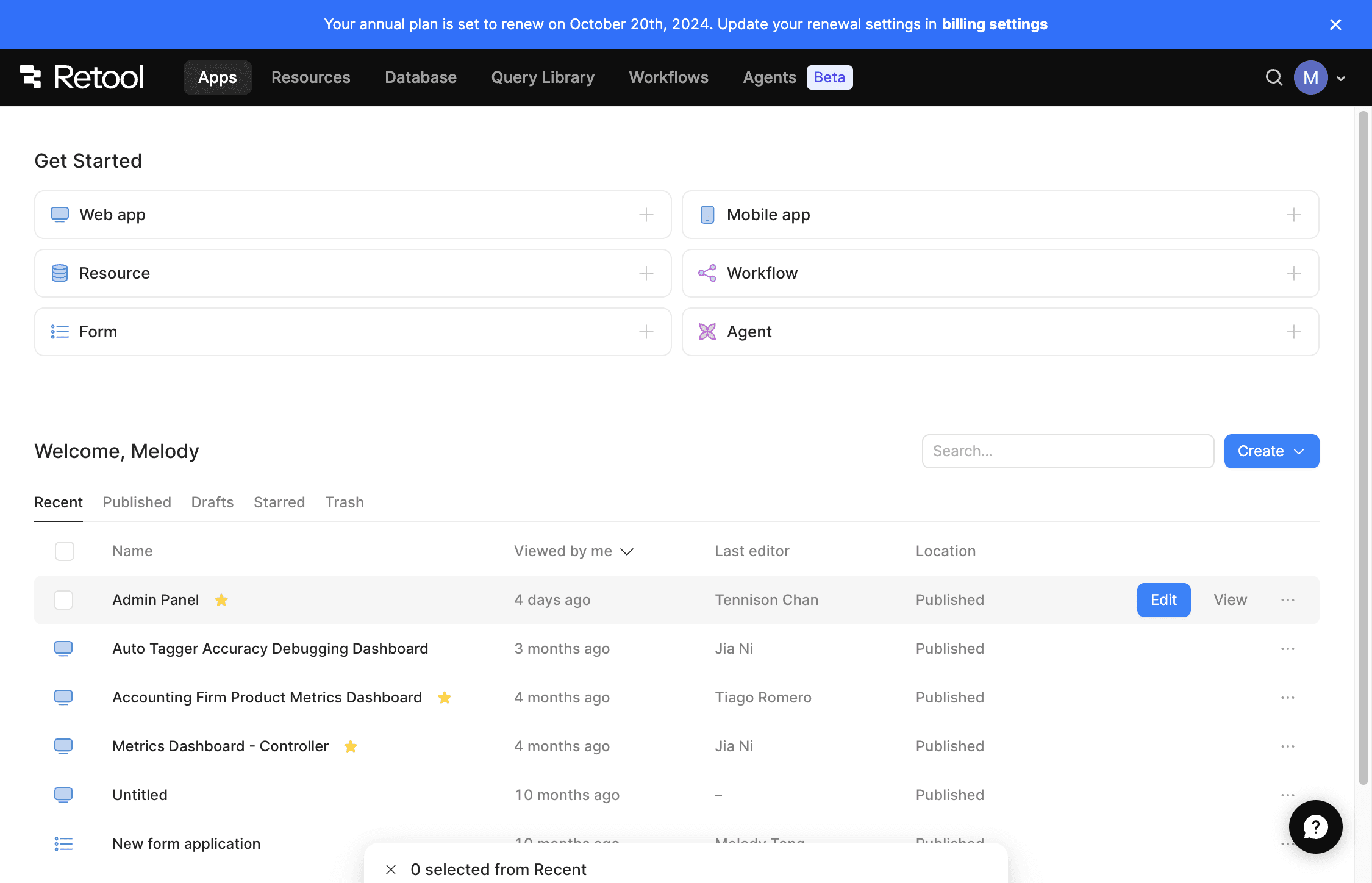 Screenshot showing the Admin Panel entry in Retool