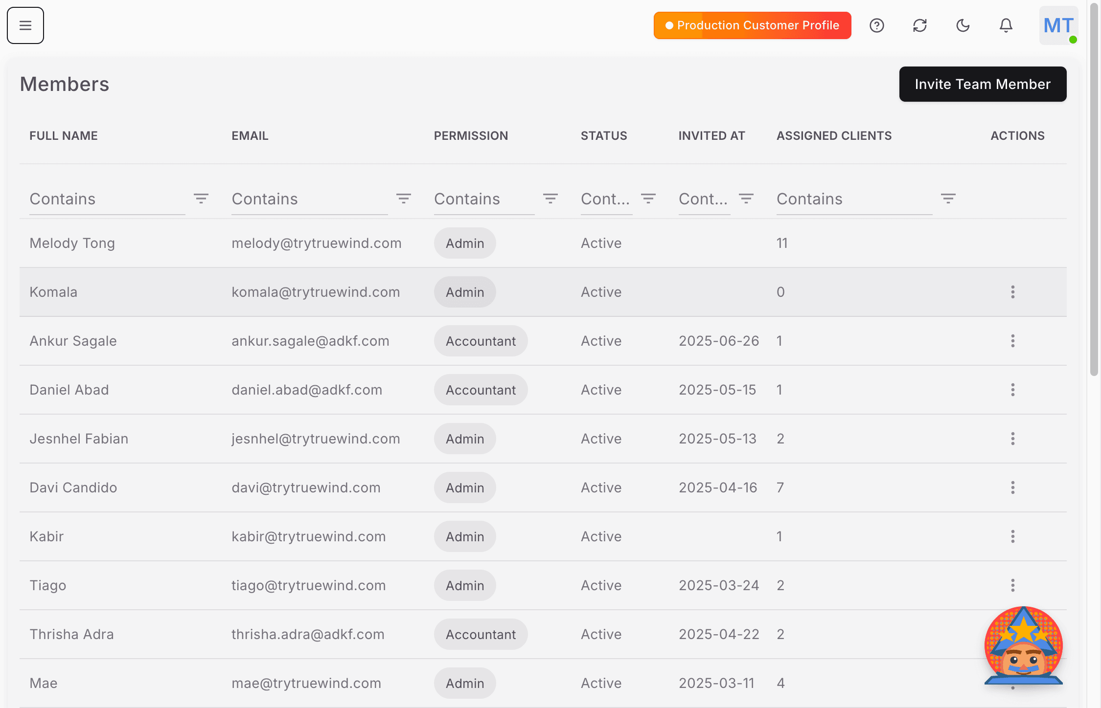 Screenshot showing the Truewind sidebar open