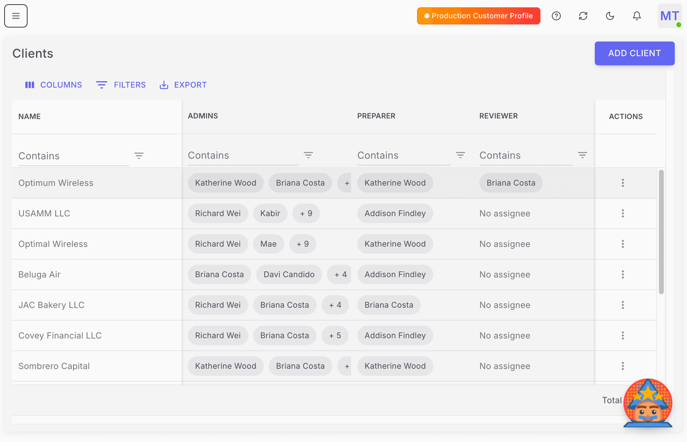 Screenshot showing the client member search field in Truewind