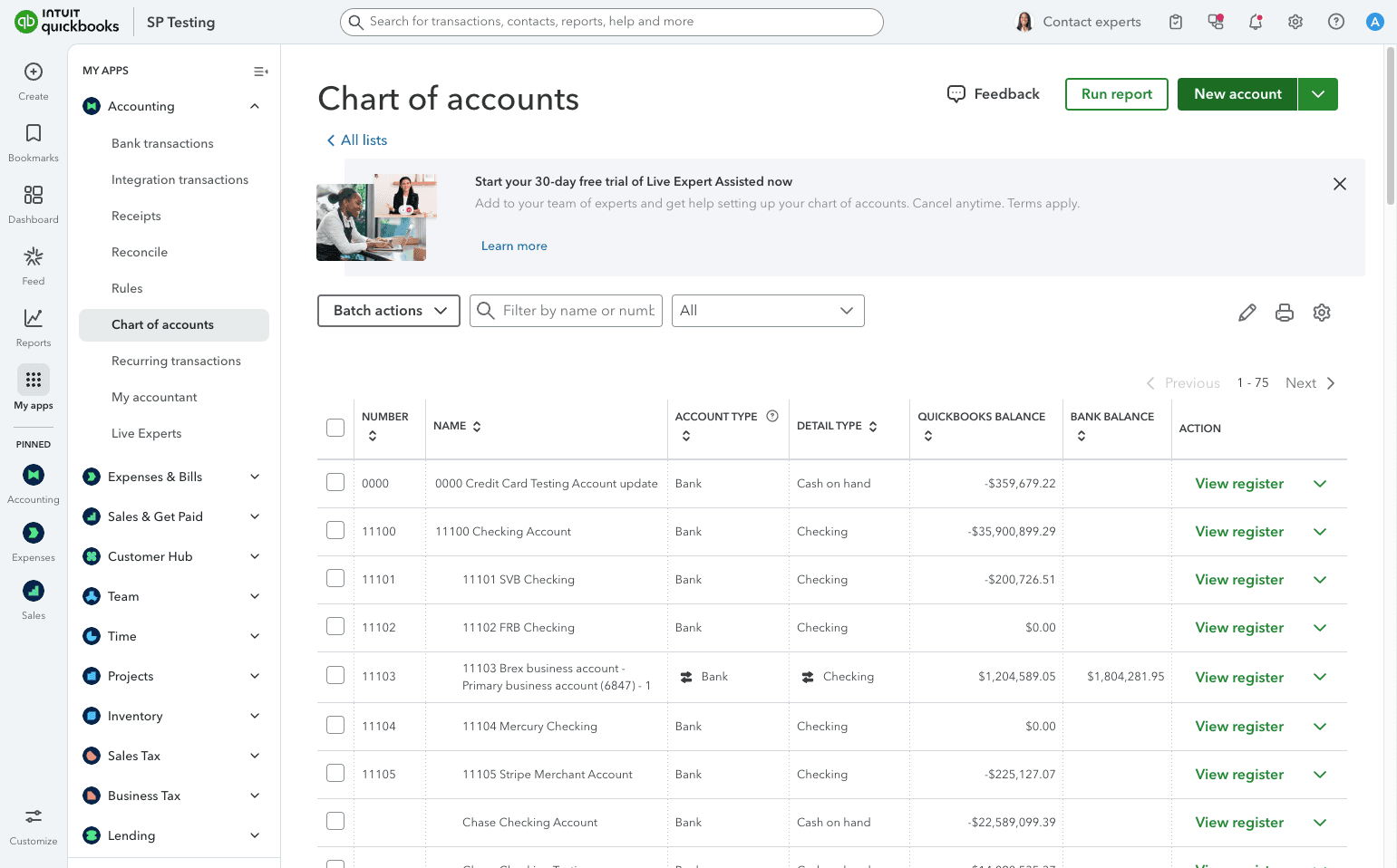 Screenshot showing New account in QuickBooks