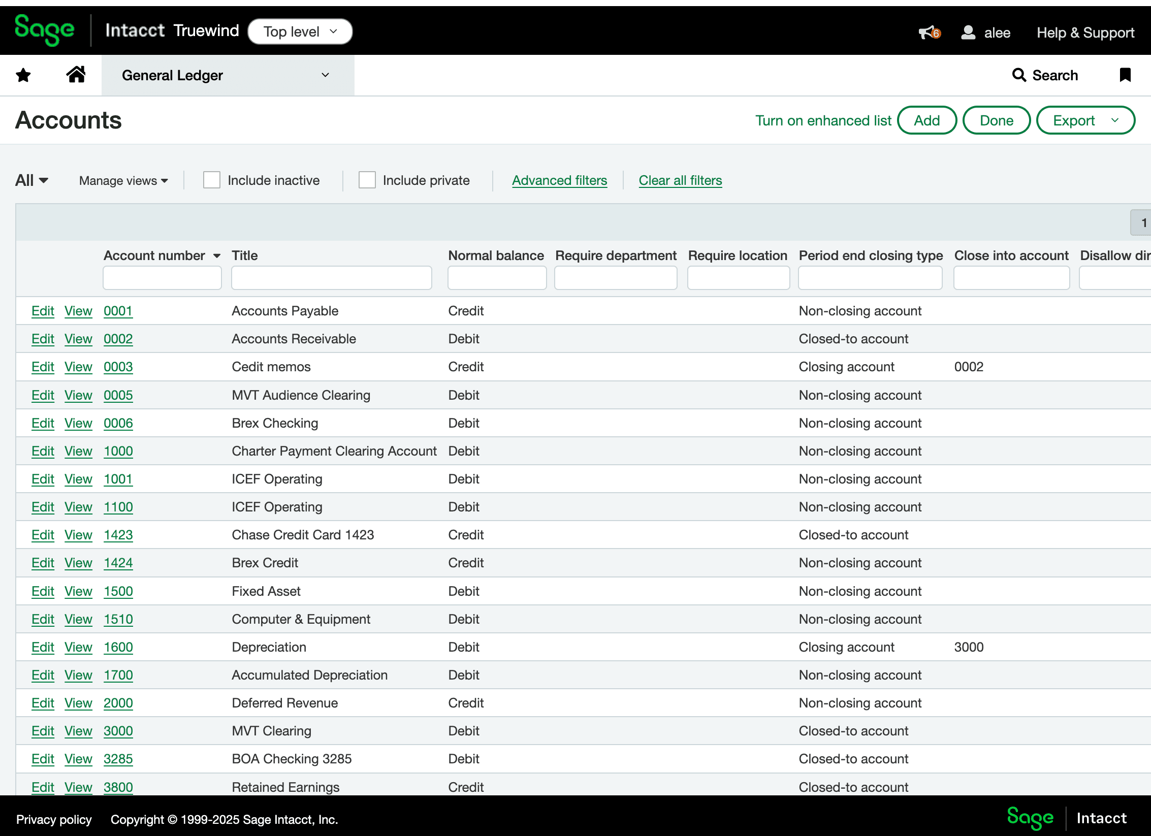 Screenshot showing General Ledger in Sage