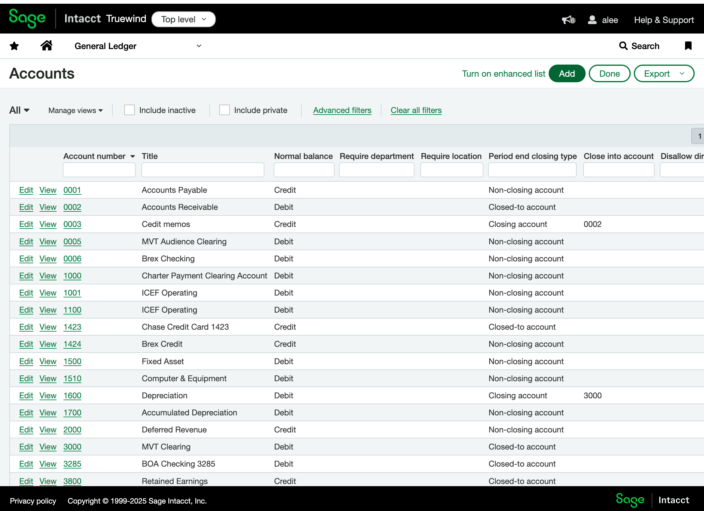 Screenshot showing Add in the Sage accounts page