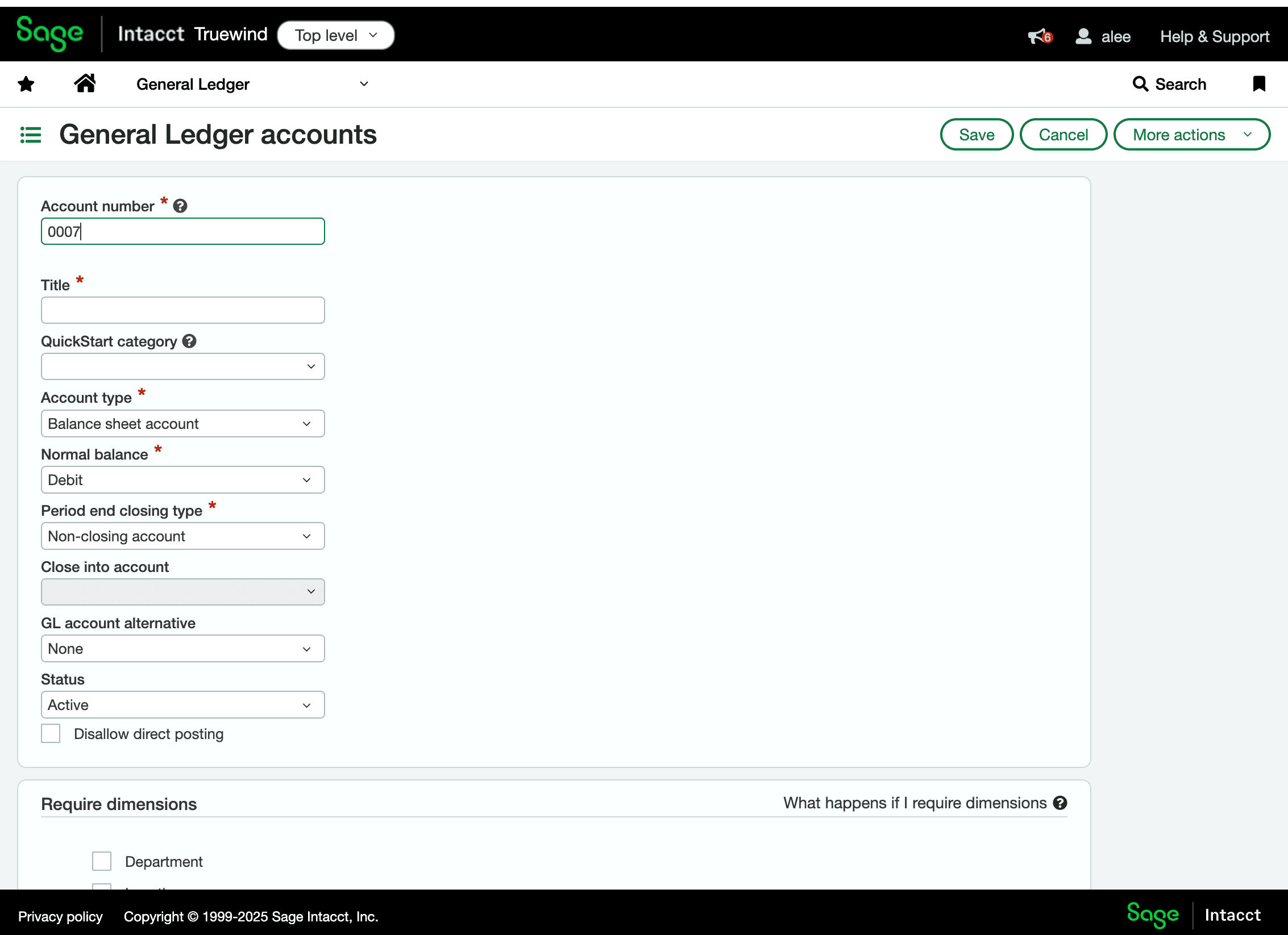 Screenshot showing the account number field in Sage
