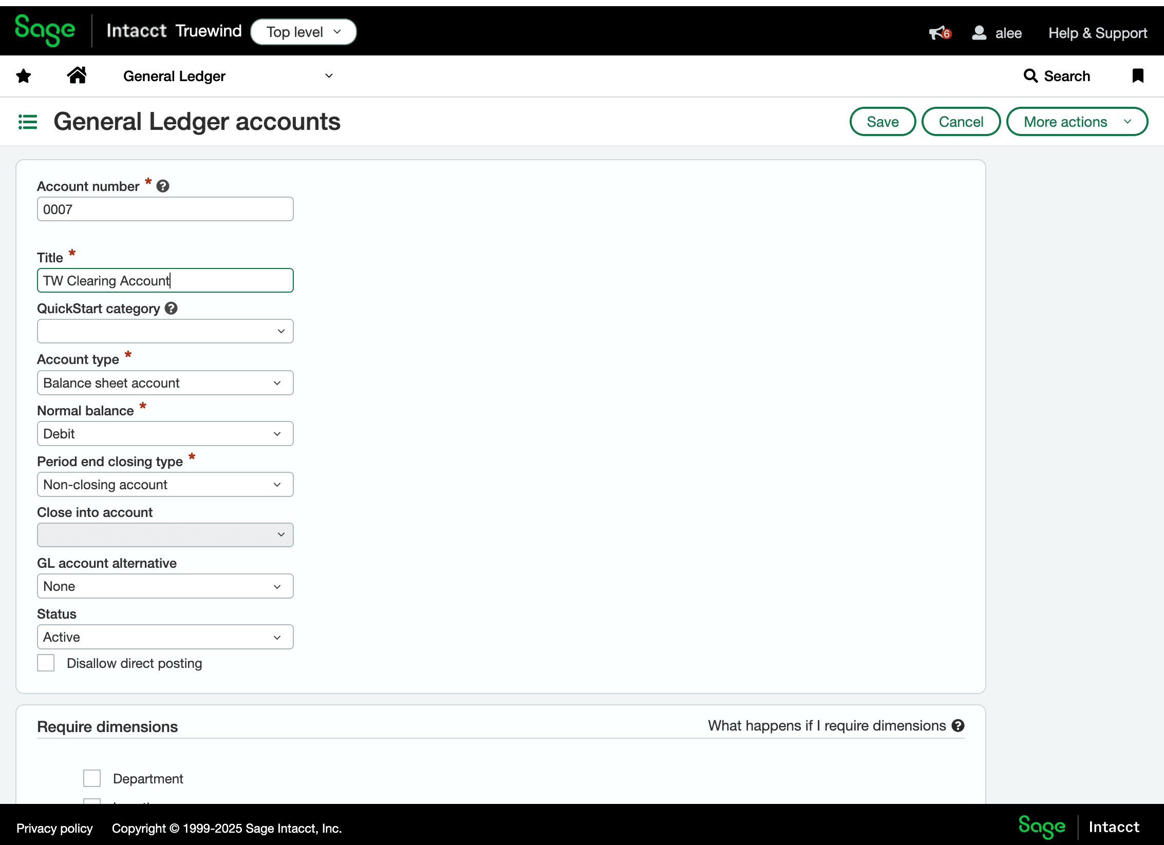 Screenshot showing the account name field in Sage