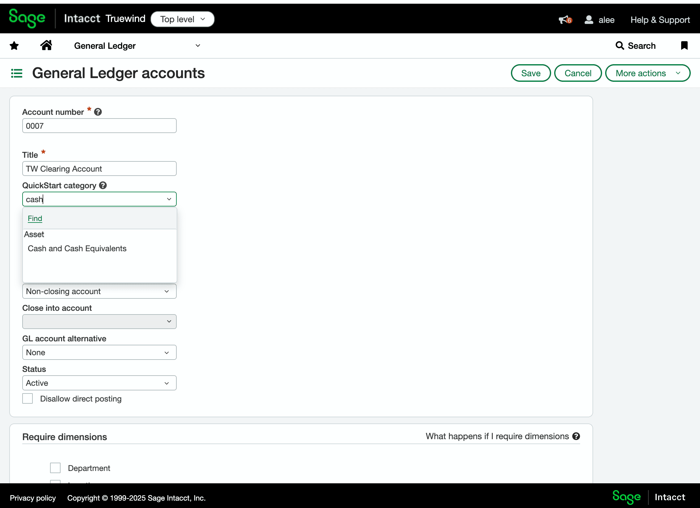 Screenshot showing the account code field in Sage