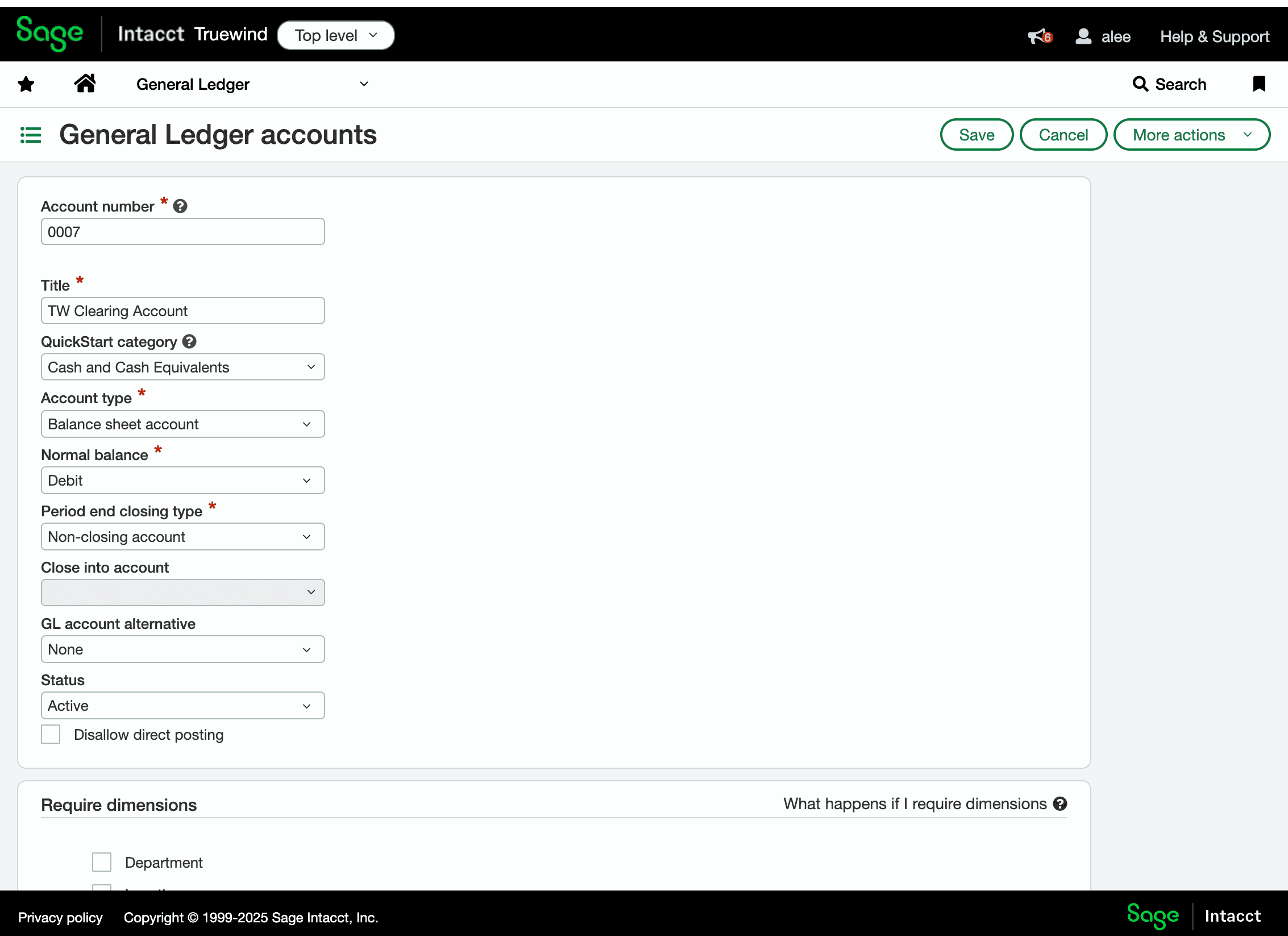 Screenshot showing Cash and Cash Equivalents selected in Sage