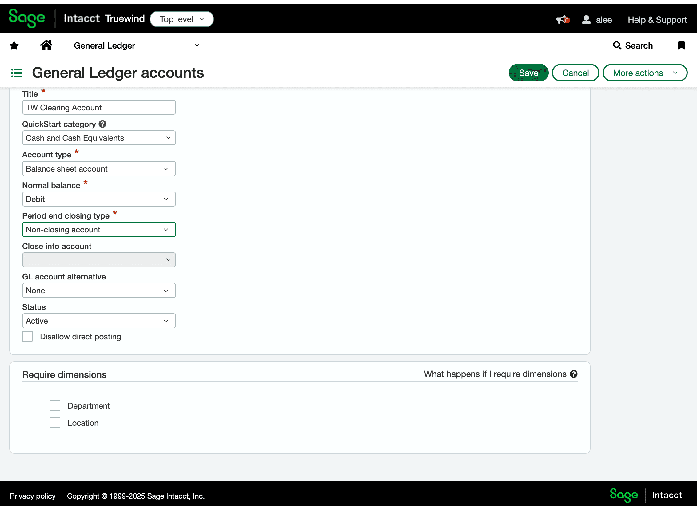 Screenshot showing Save in the Sage account form