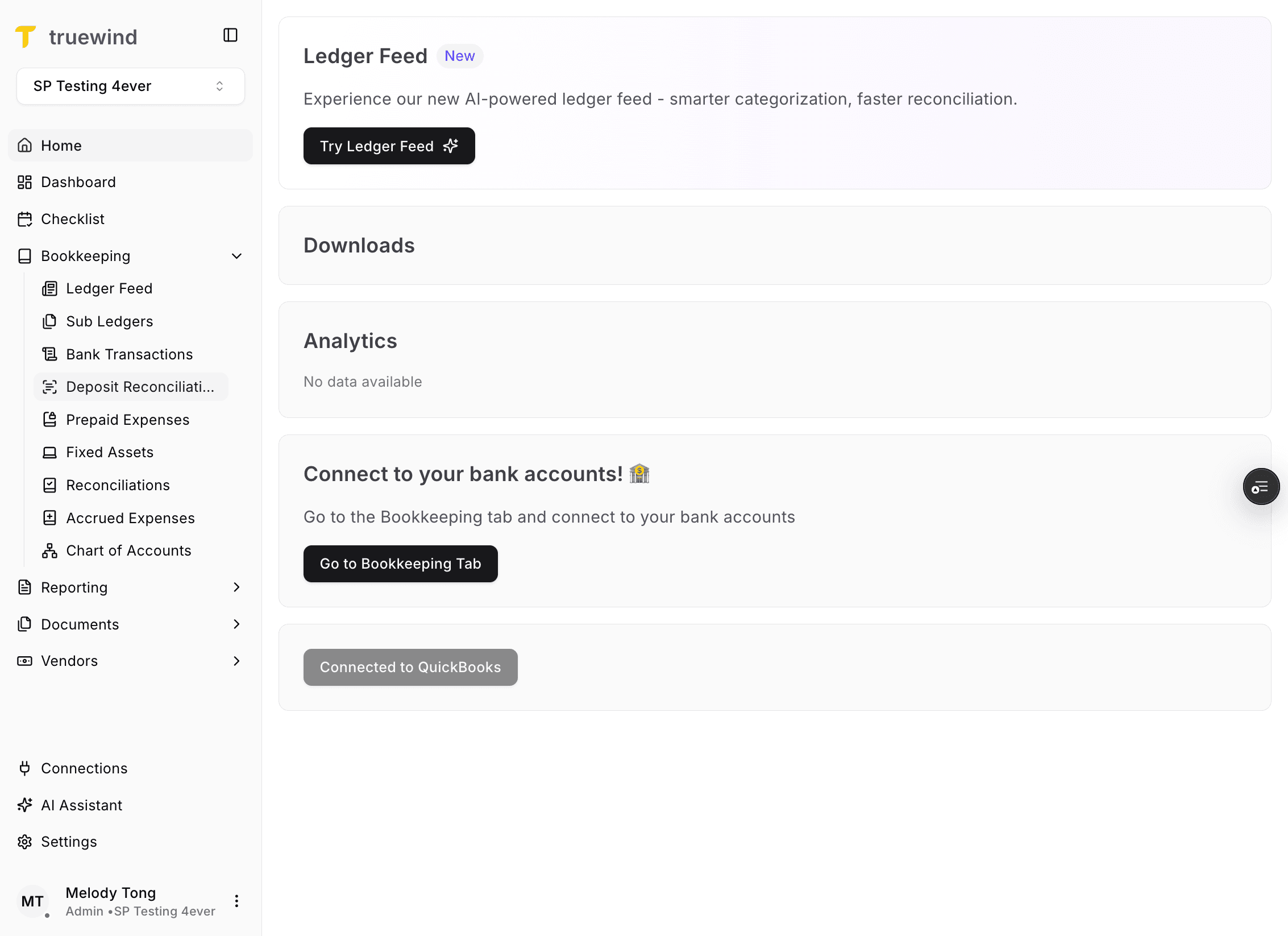Screenshot showing Deposit Reconciliations in Truewind