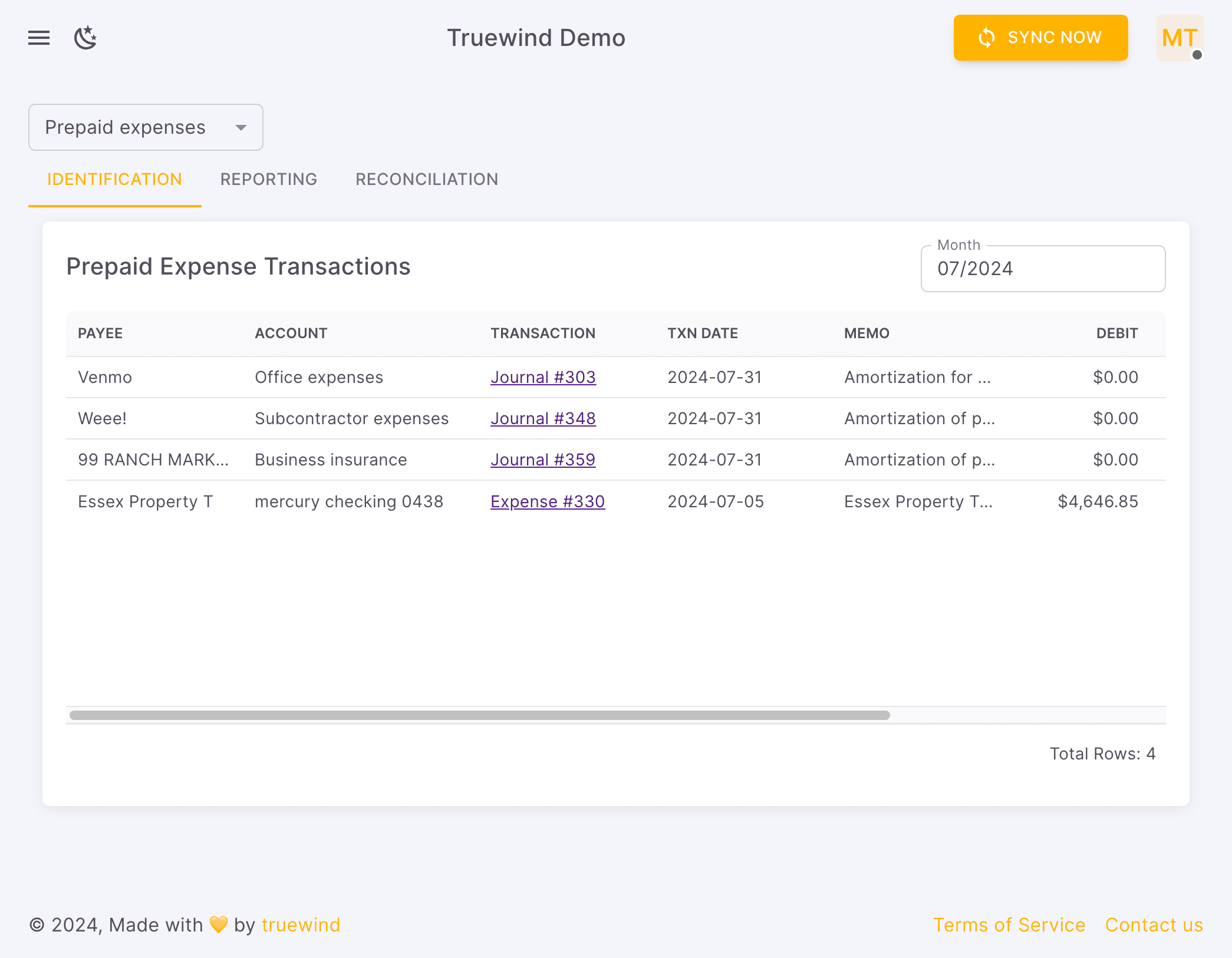 Screenshot showing Open Prepaid Expense