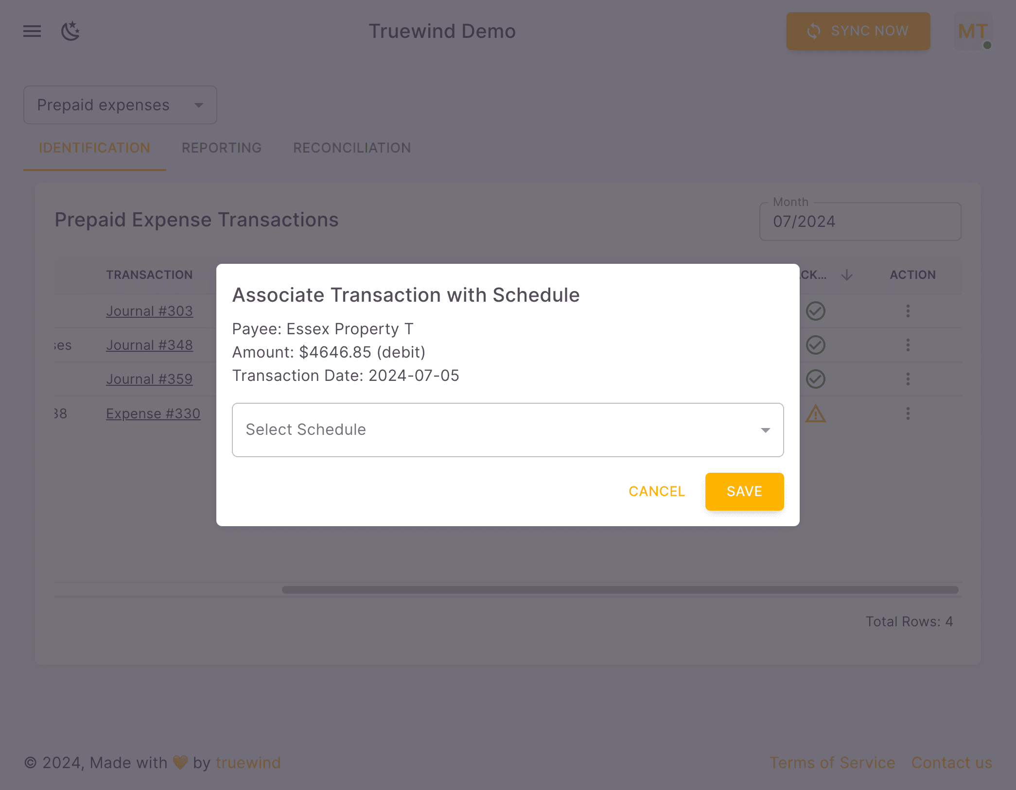 Screenshot showing Select Select Schedule