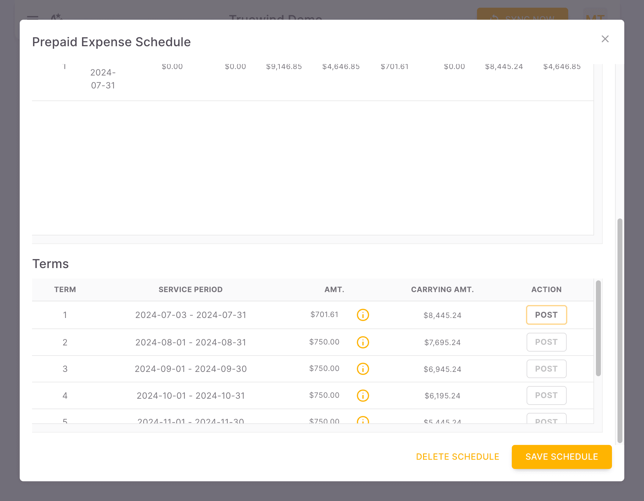 Screenshot showing Select Terms