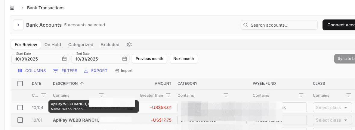 Screenshot showing Go back to Bank Transactions. Click any transaction