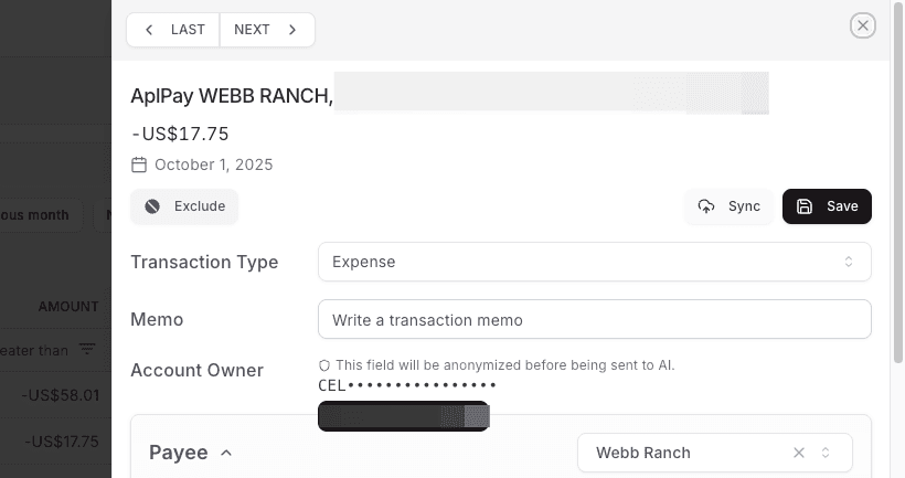 Screenshot showing You will see the account owner field is hidden to AI