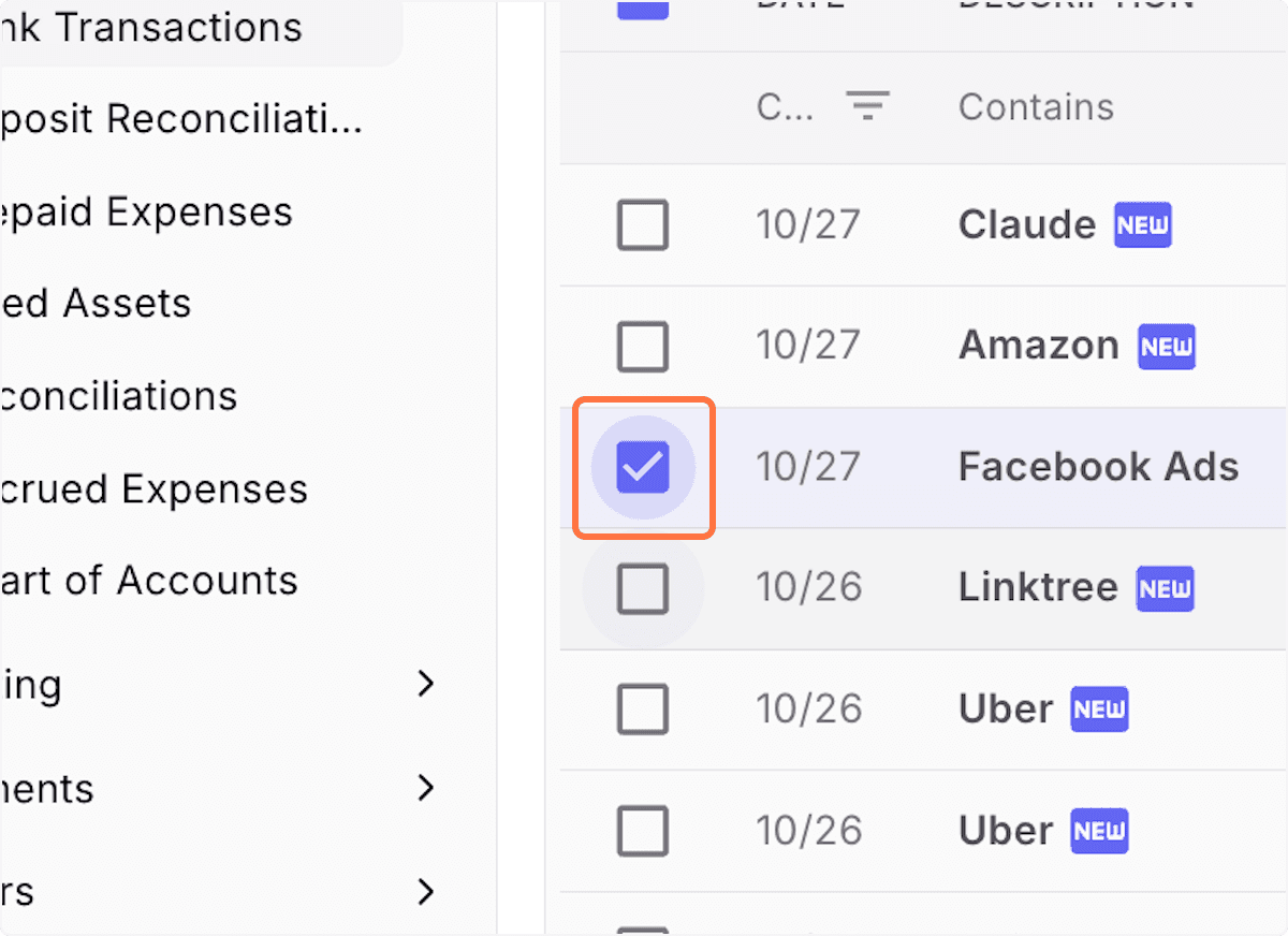 Screenshot showing Select Transactions