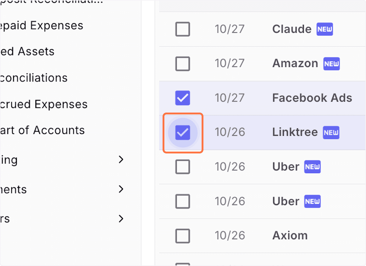 Screenshot showing Select More Transactions