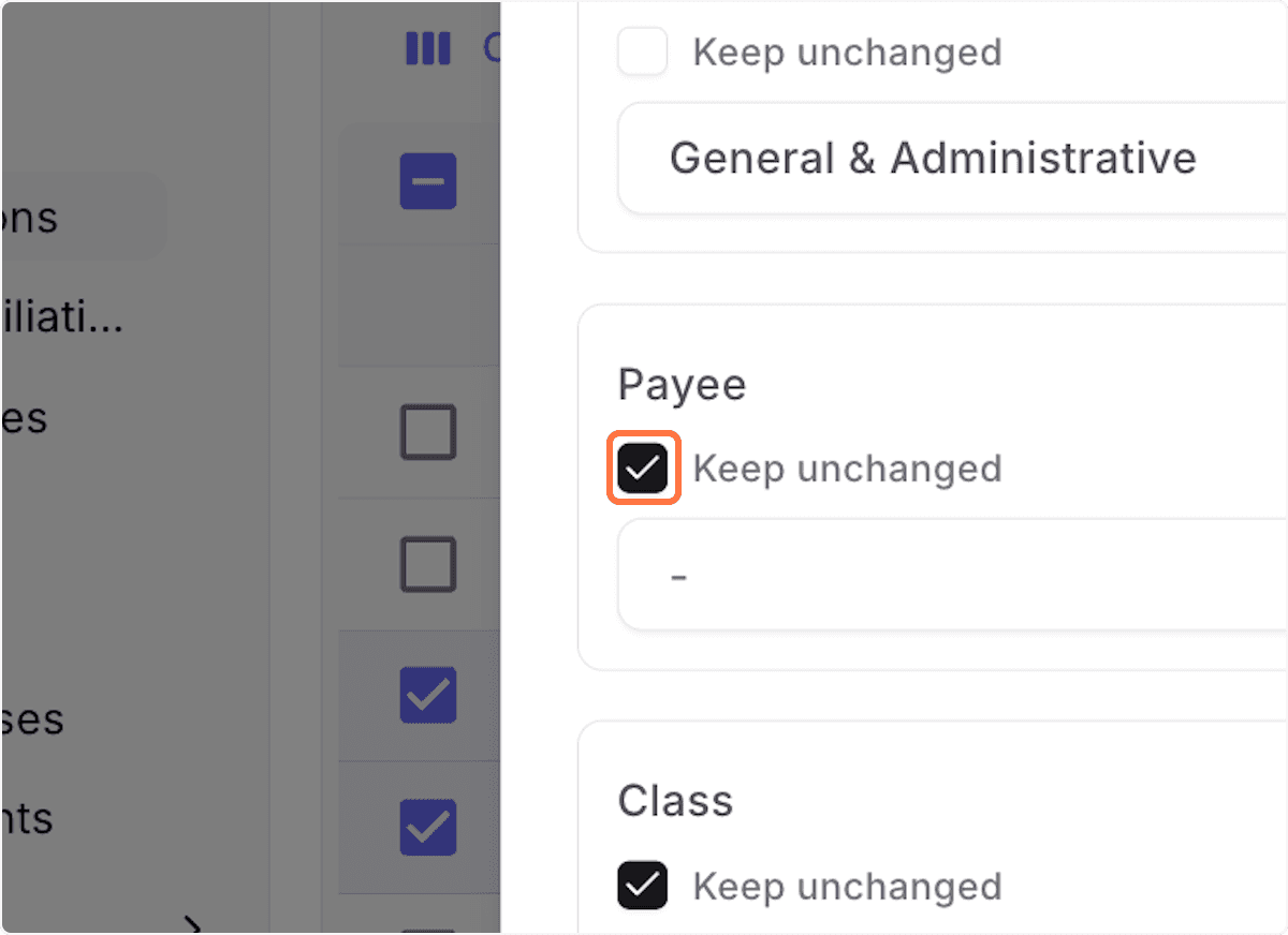 Screenshot showing Uncheck Keep payee unchanged
