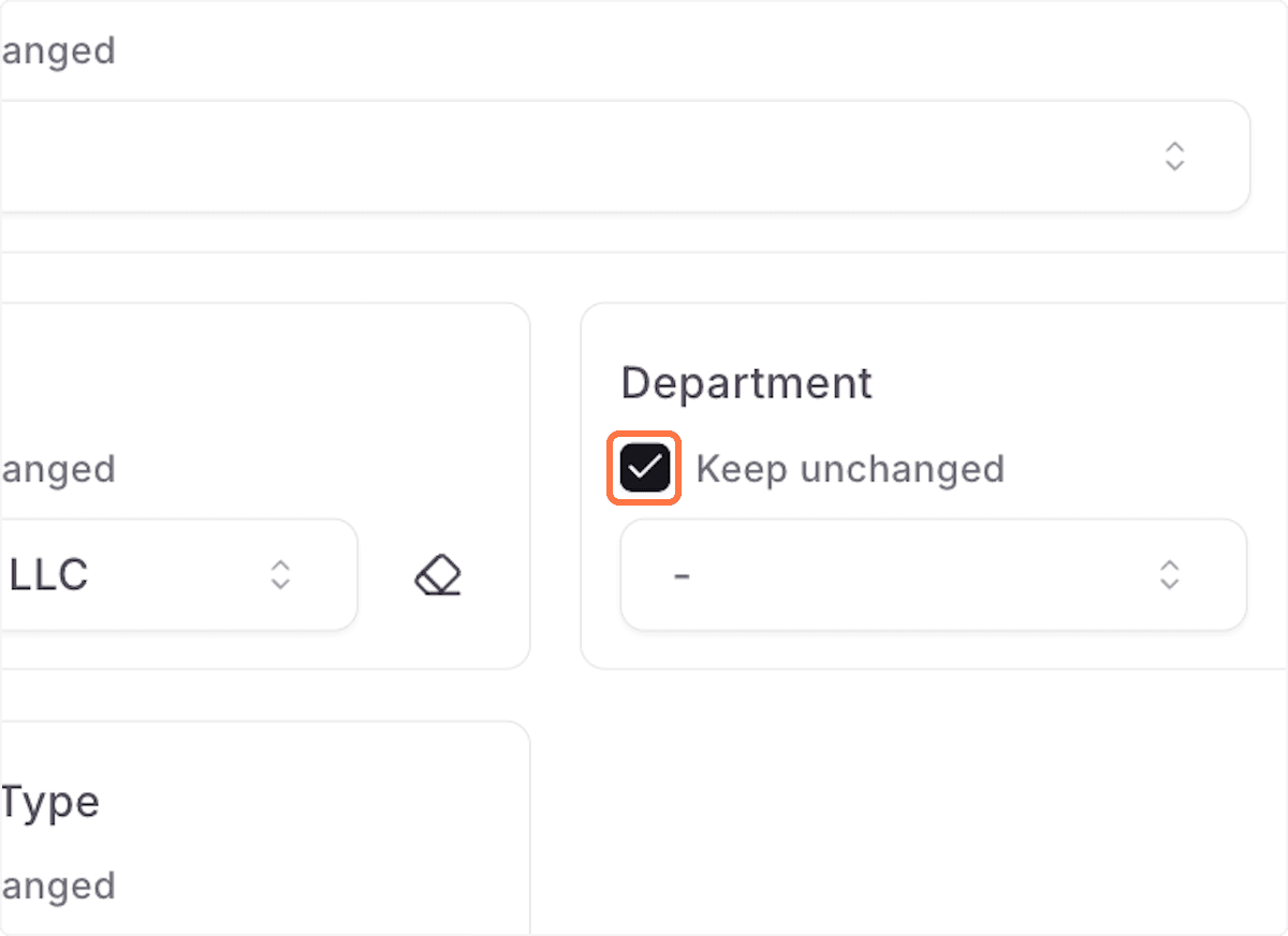 Screenshot showing Uncheck Keep department unchanged