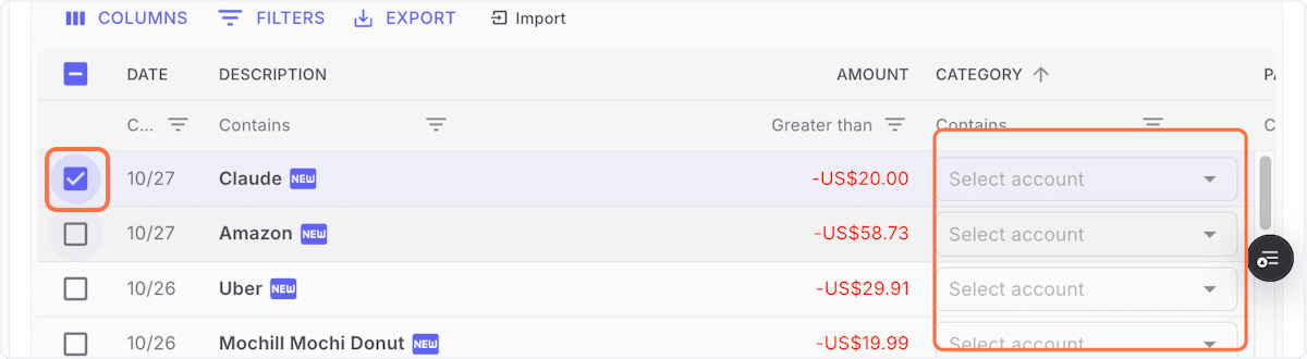 Screenshot showing You can also bulk-update uncategorized transactions