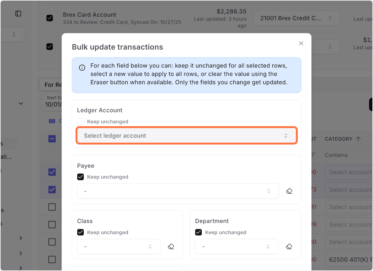 Screenshot showing Select New Values from the Dropdowns