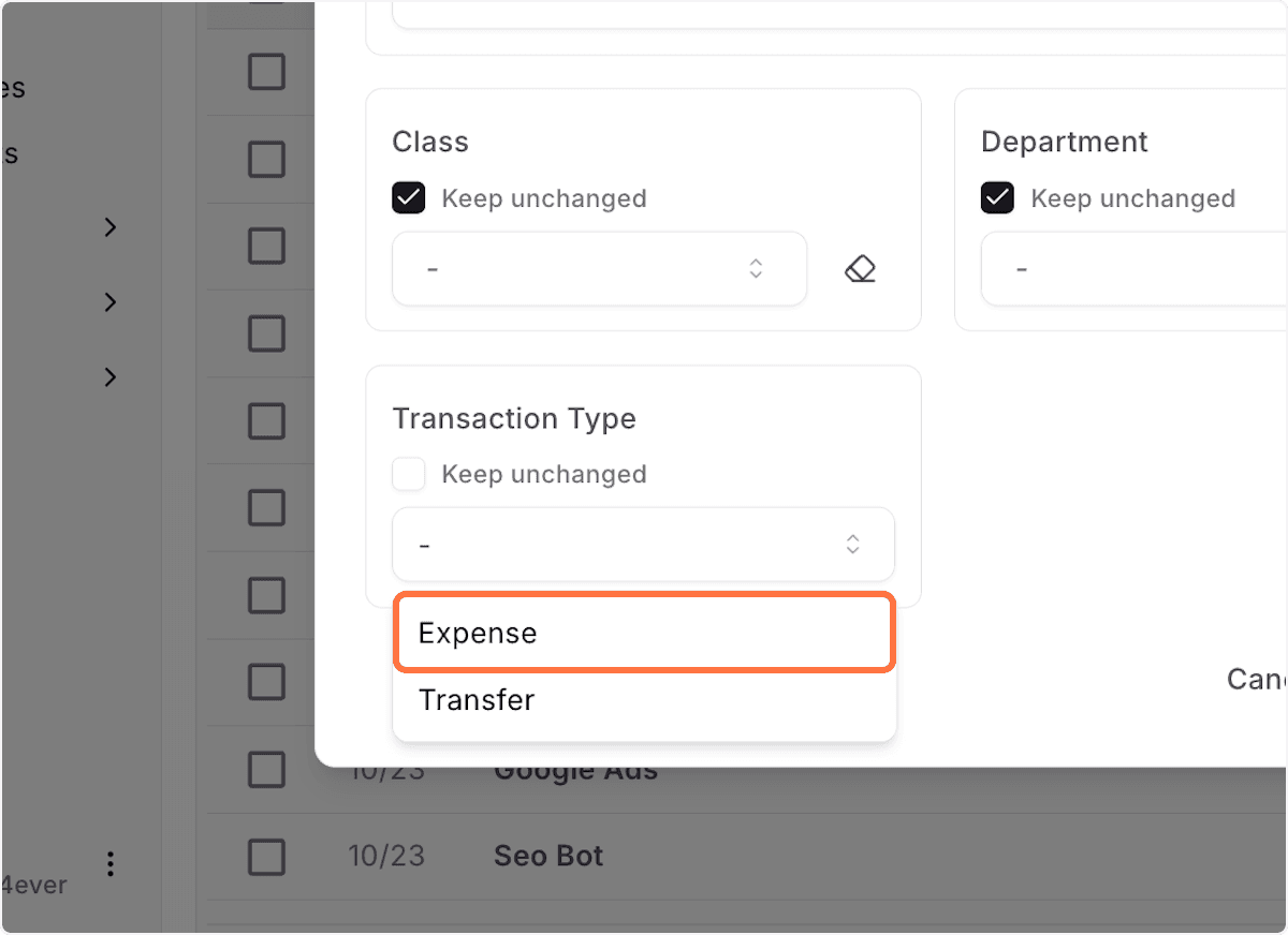 Screenshot showing For uncategorized transactions, transaction type is a mandatory field