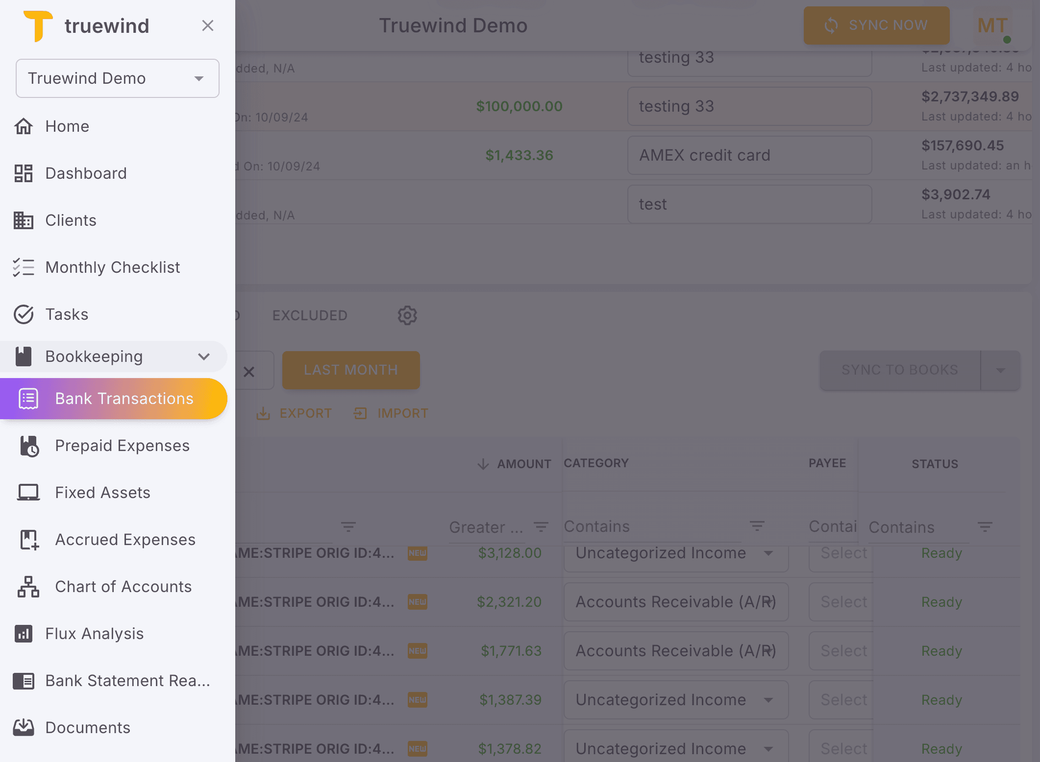 Screenshot showing Select Bank Transactions