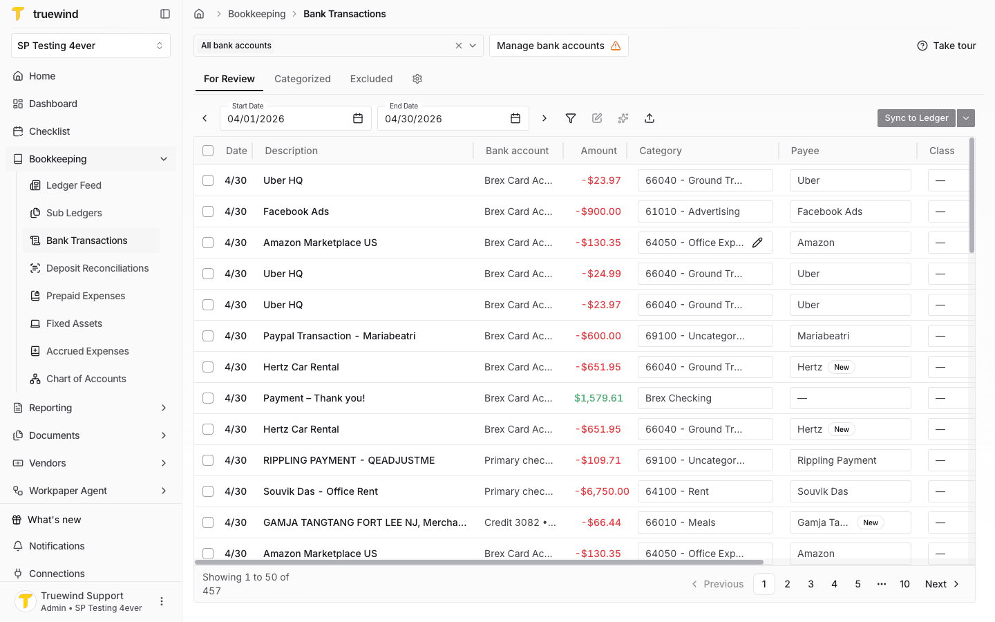 Category picker opened from a Bank Transactions row.