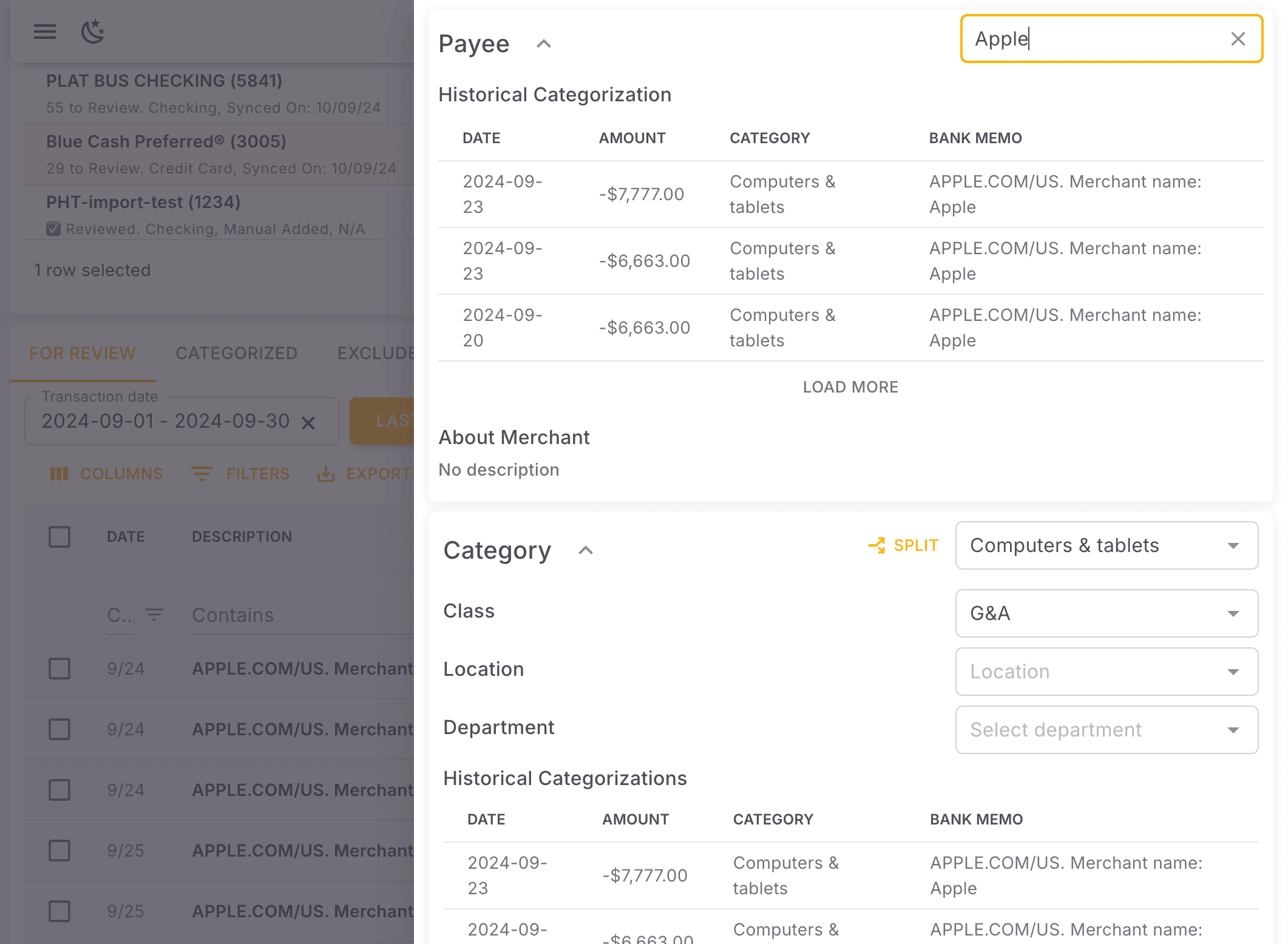 Screenshot showing Edit transaction dimensions