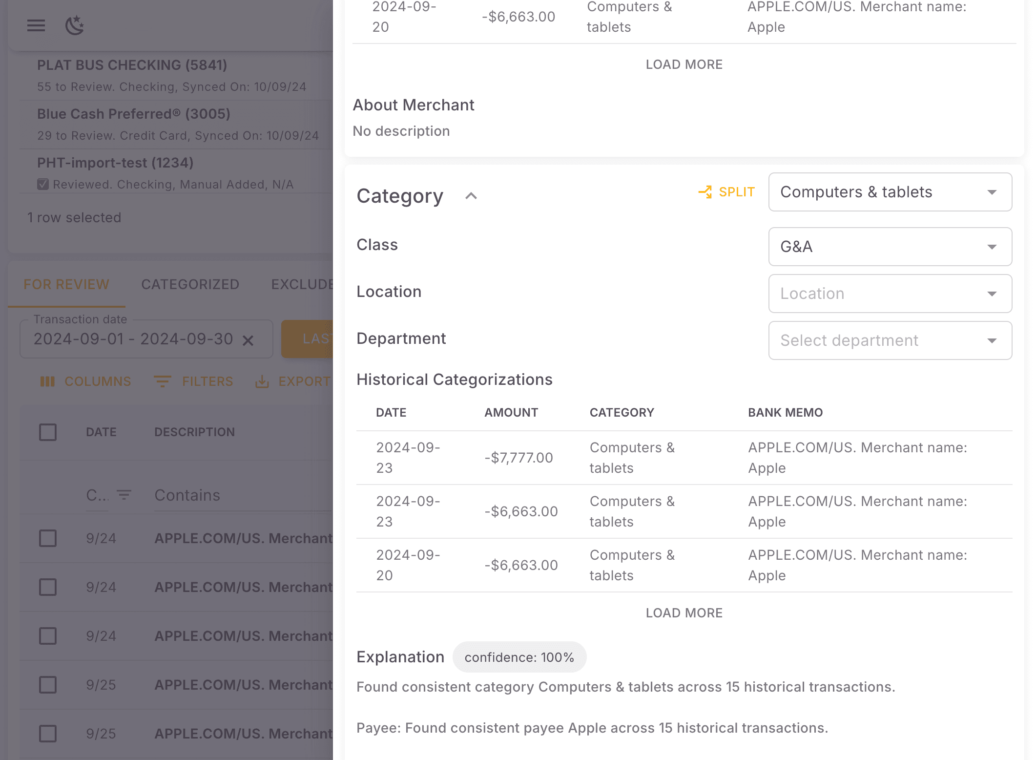 Screenshot showing You will find all Apple related historical transactions here