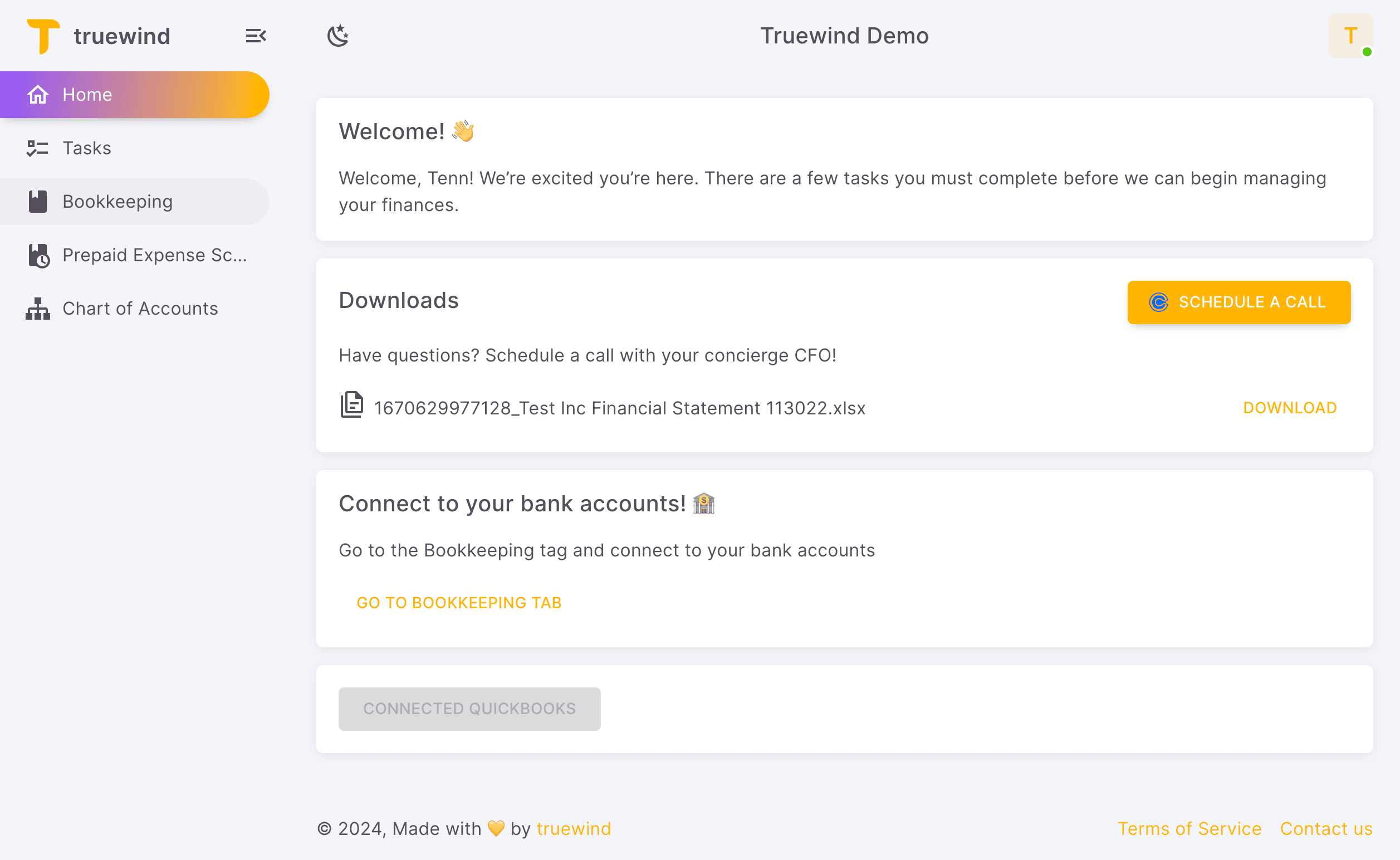 Screenshot showing Open Bookkeeping tab