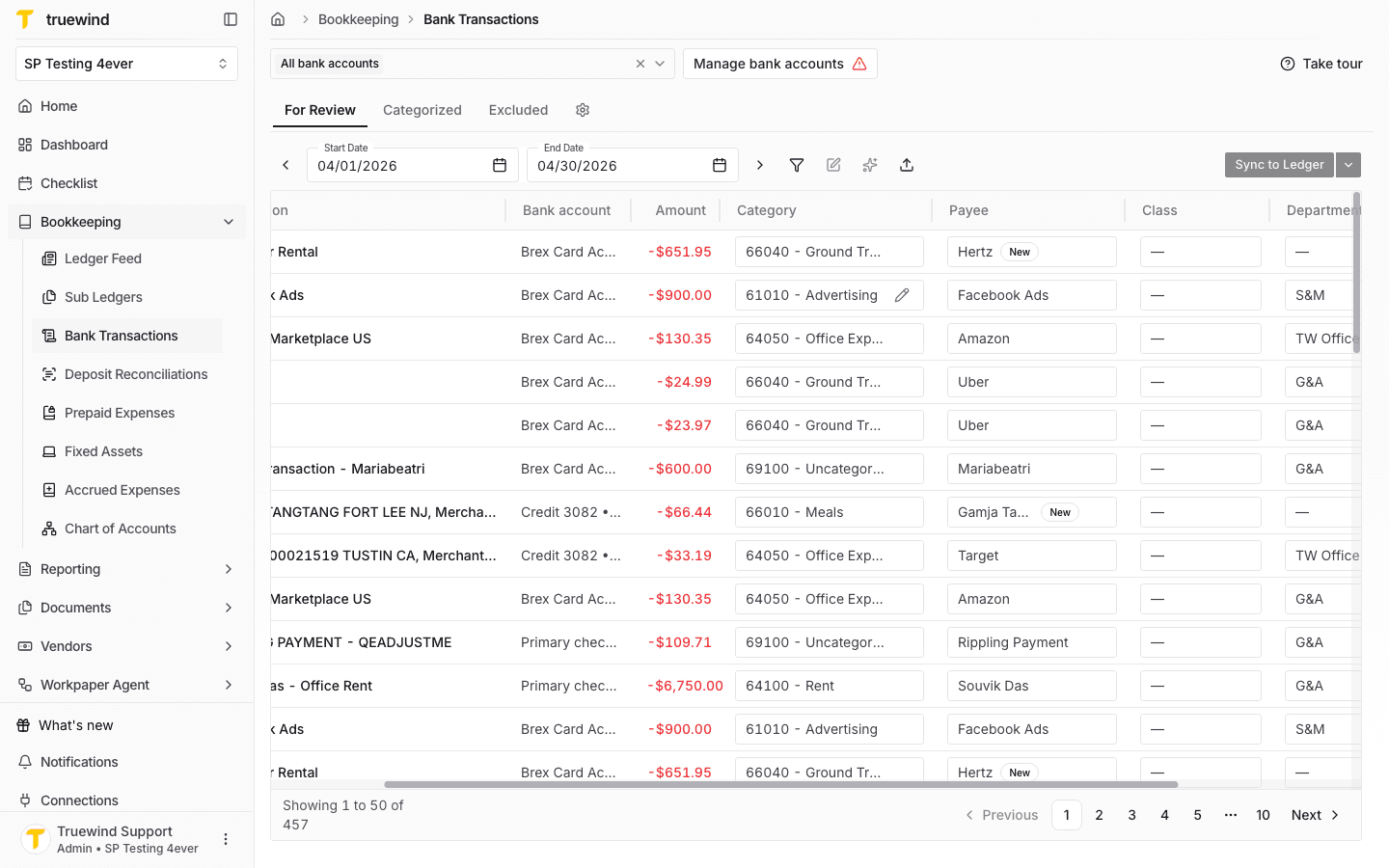 Screenshot showing a transaction row with the Advertising category selected.