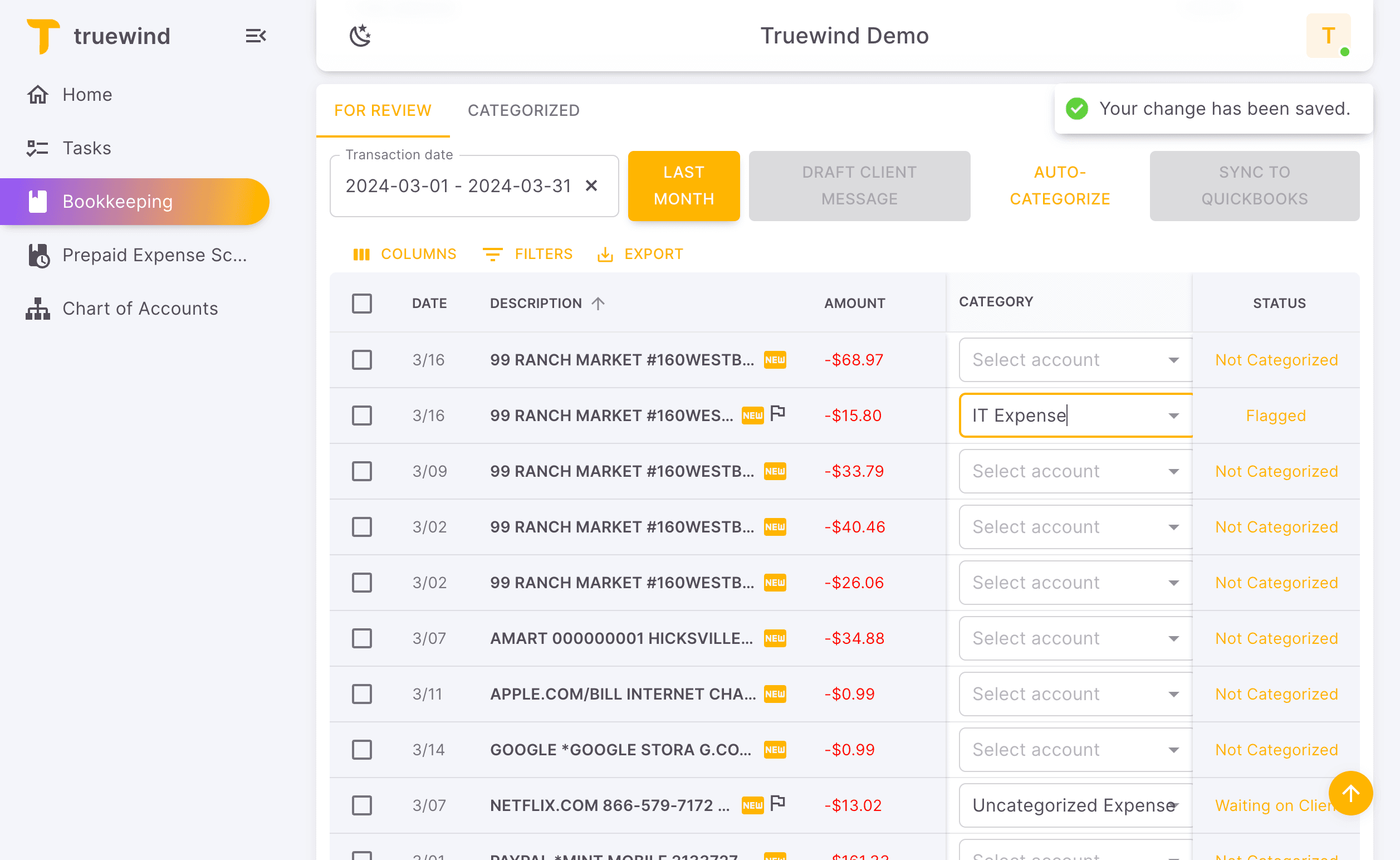 Screenshot showing You should see a notification at the top right corner: "Your change has been saved."