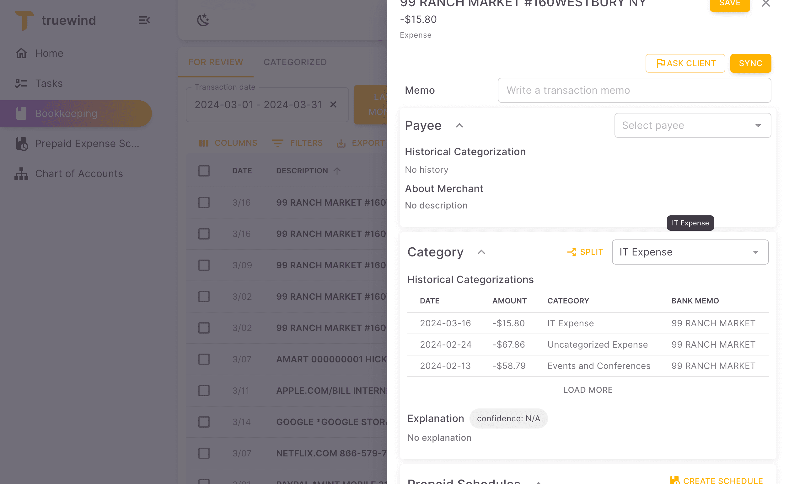 Screenshot showing Select the category on the side panel